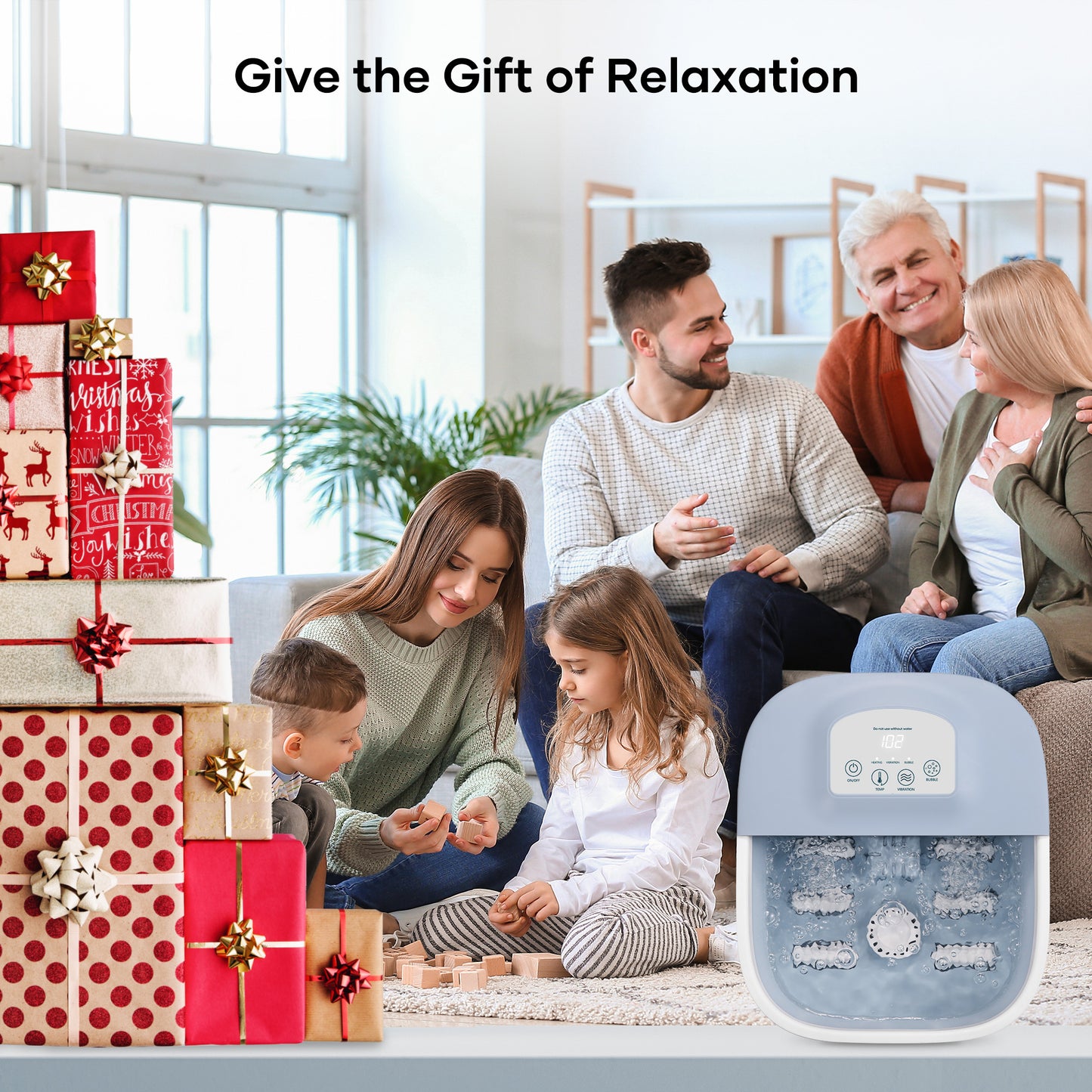 Foot Spa Bath Massager with Fast Heating, Rich Bubble, Vibration, Rollers, Lower Noise - Blue