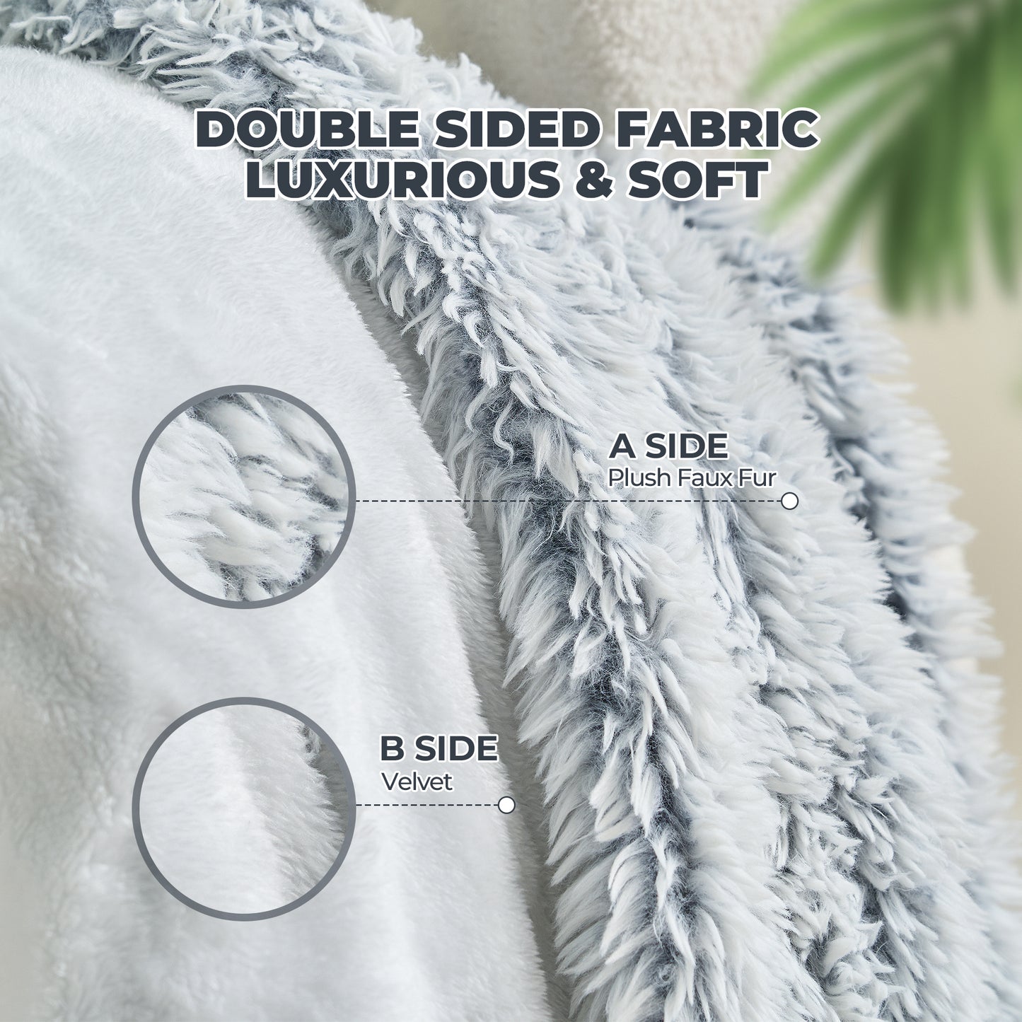 MaxKare Electric Throw Blanket 50" x 60", with 6 Heating Levels & 4 Hours Timer, Plush Faux Fur & Velvet, Gray & White