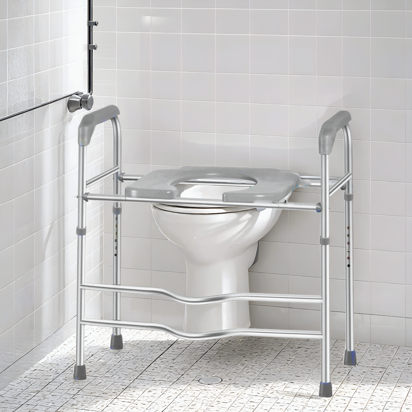MaxKare Raised Toilet Seat with Handles, Adjustable Height, Gray