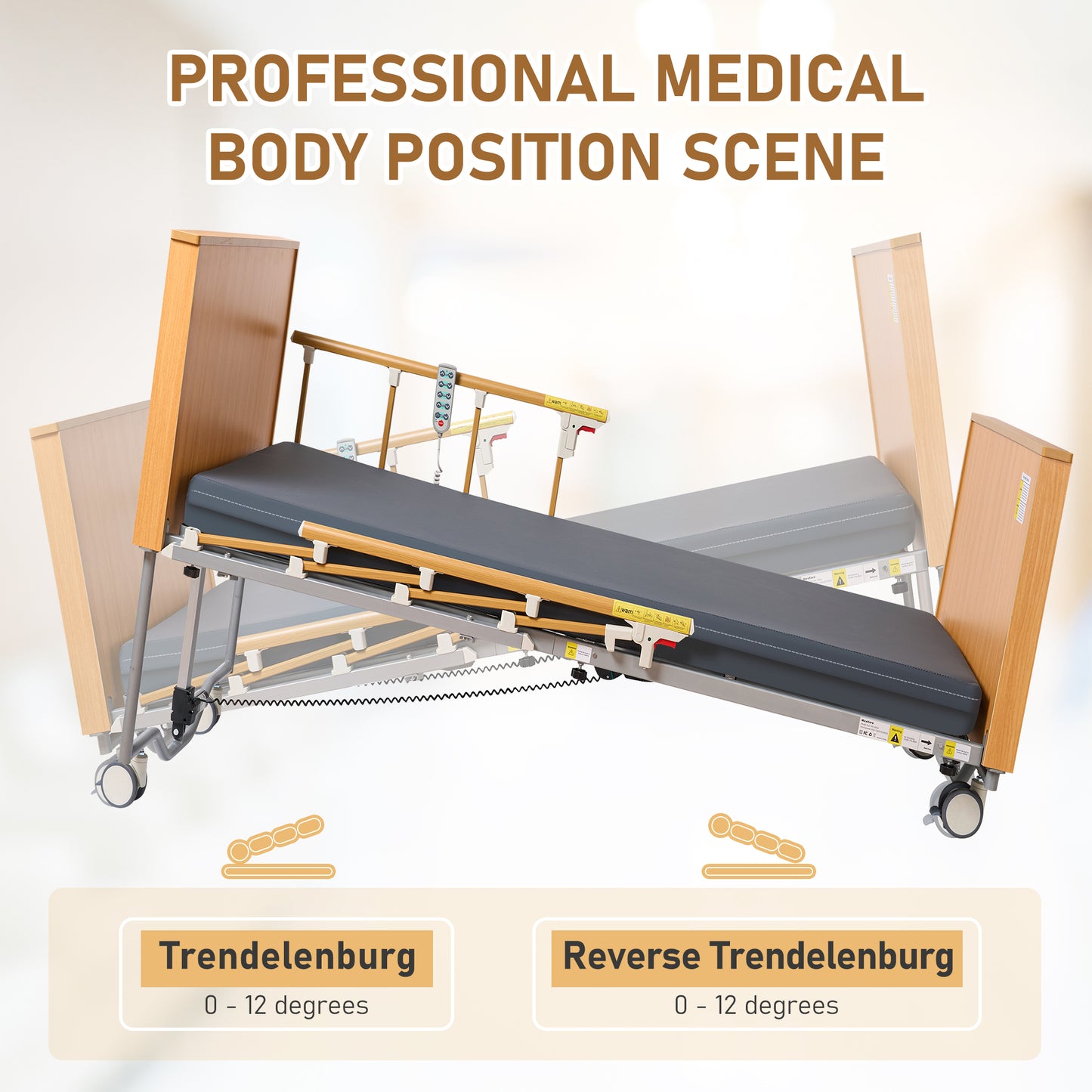 MaxKare Full Electric Hospital Bed with 5 Functions, Medical Bed Set with Mattress & Rails, Safe Locking System, Max 500lbs, for Home Use