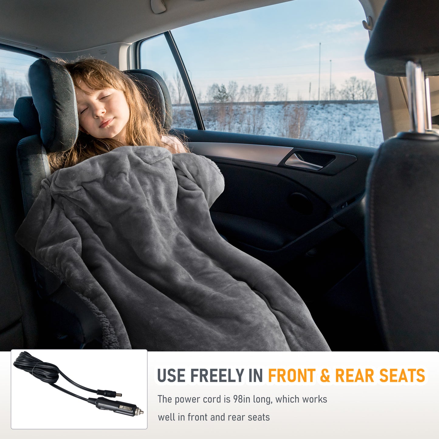 MaxKare Electric Heated Blanket, 59" x 43” Travel Car Blankets, Gray