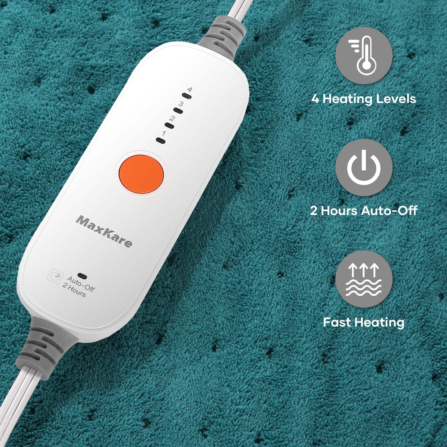 MaxKare 20''x 24'' Micro Plush Corded Electric Heating Pad for Cramps, 4 Heat Settings & Auto Turn-off for Back, Shoulder, Full Body Stress Relief-Green