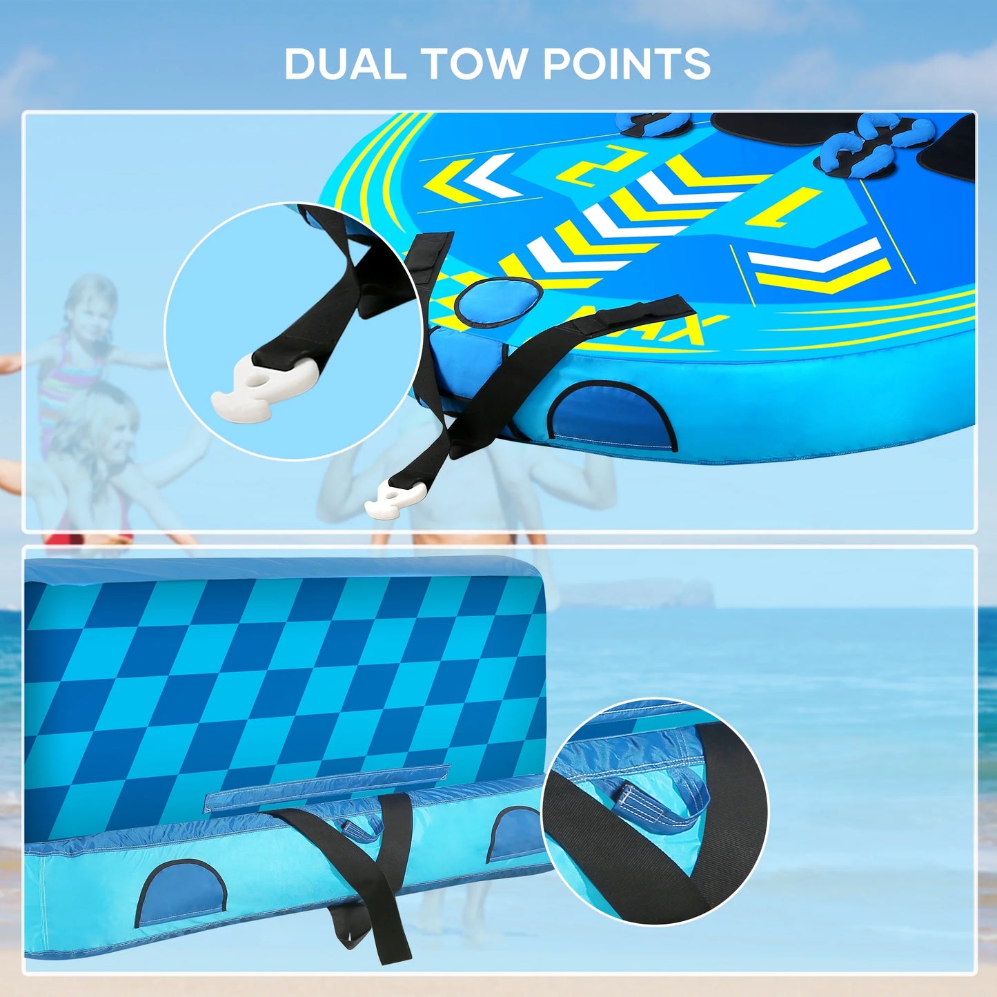 Maxkare 3 Person Inflatable Towable Tube for Boating, Front & Back Tow Points with Foam Seats, Multiple Handles