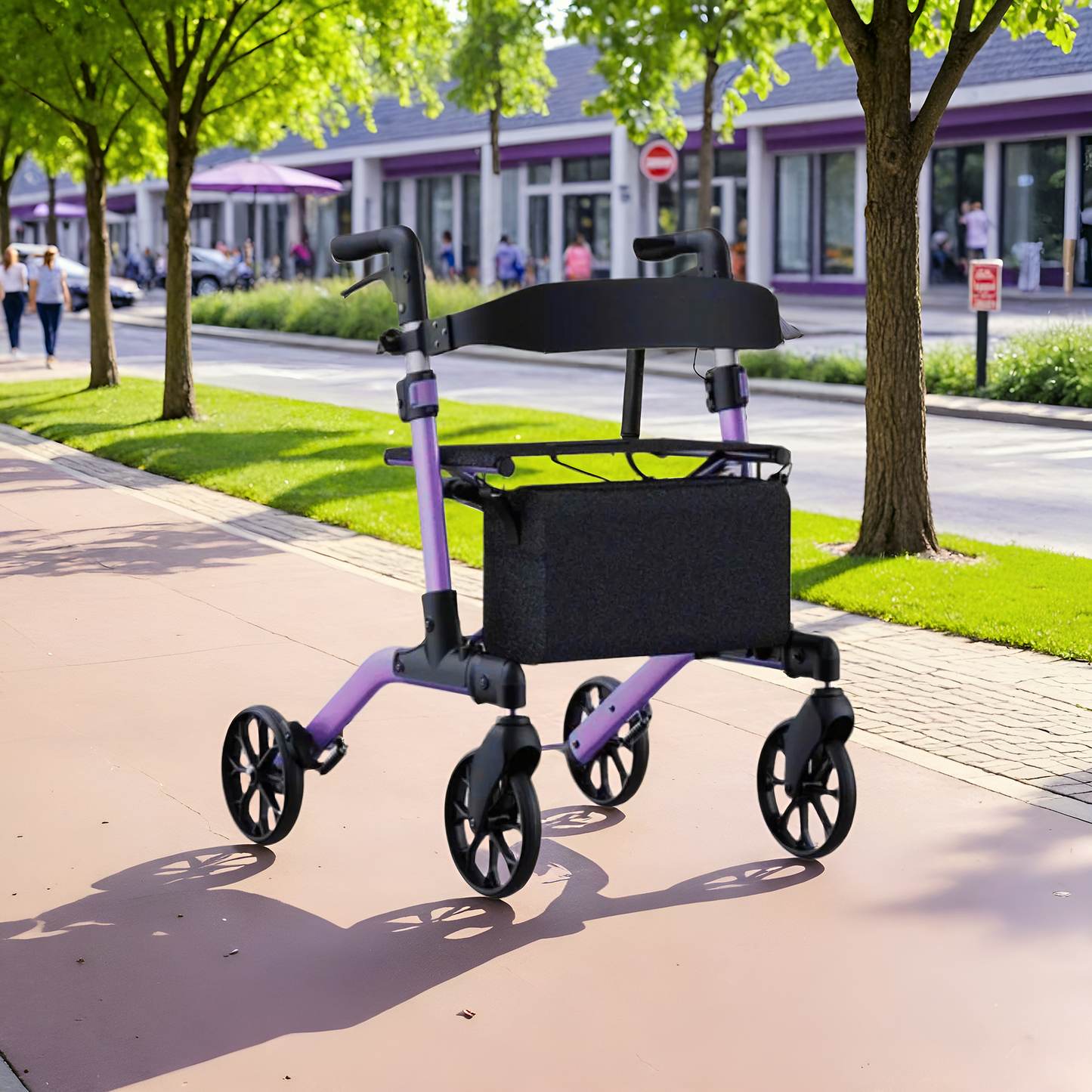 MaxKare Rollator Walker with Seat, Foldable 4 Wheel Rolling Medical Walker, Purple
