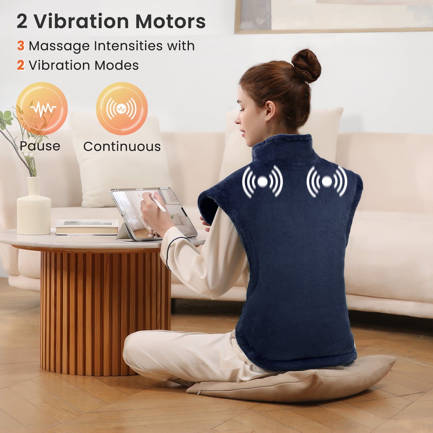 MaxKare 24"×33" Heating Pad with Vibration, 3 Heating Levels & 2 Vibration Mode 3 Massage Intensive, Navy Blue