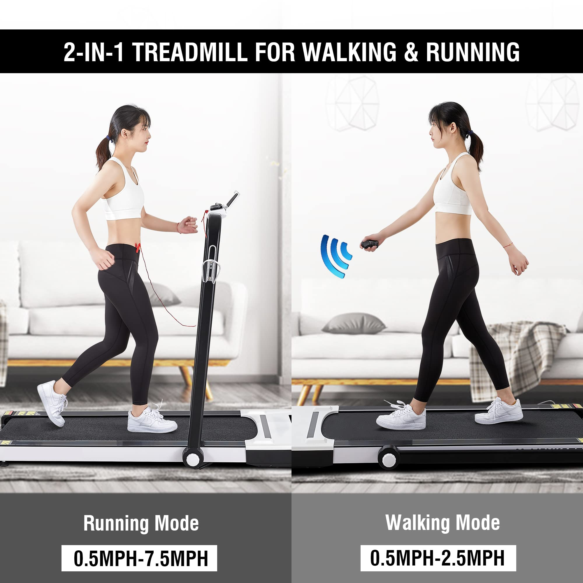 Load image into Gallery viewer, MaxKare 2.2 HP Folding Electric Treadmill, 2-in-1 Walking and Running Machine with Remote Control Flat Under Desk Treadmill for Home and Office, Installation-Free Space Saving