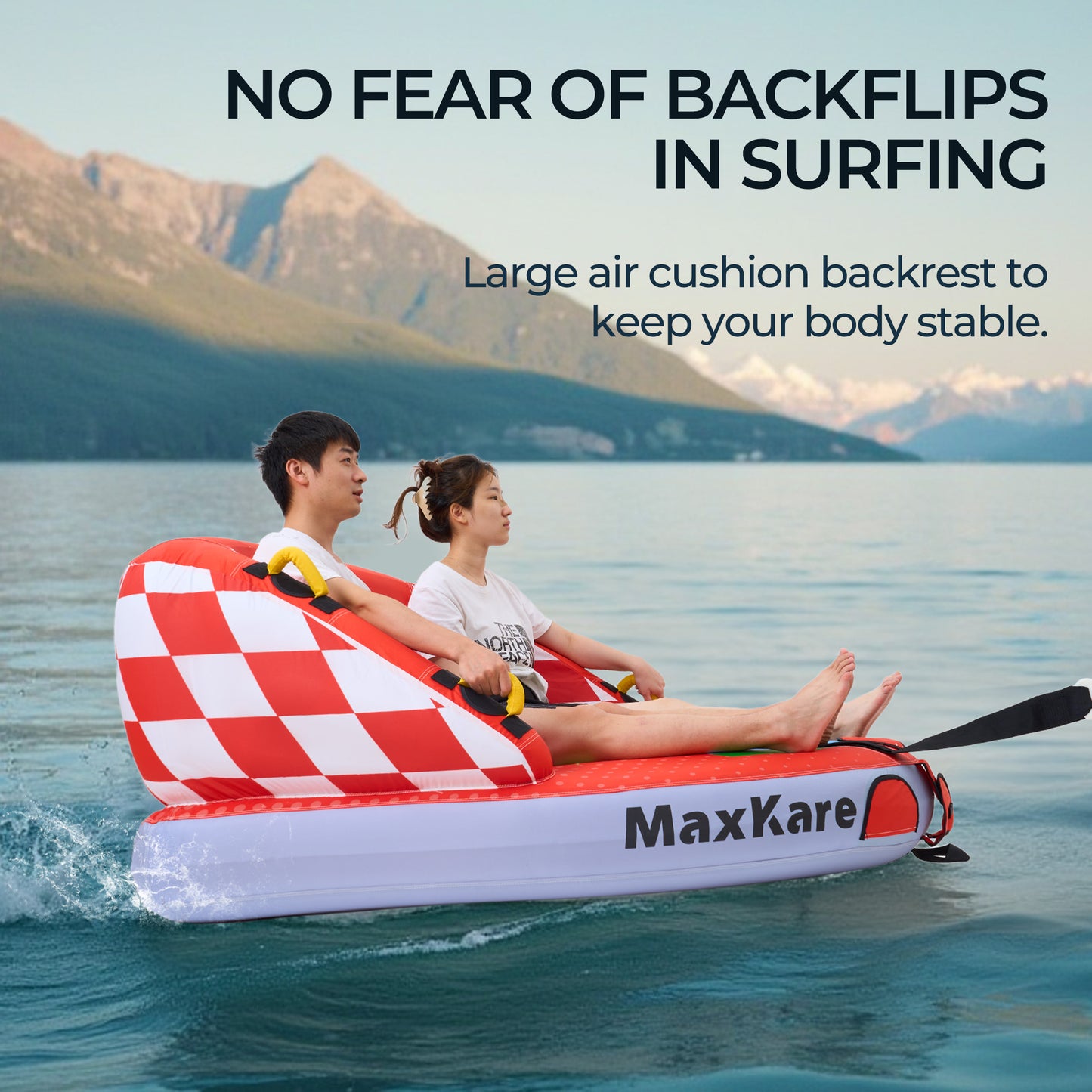 MaxKare 1- 2 Riders Inflatable Towable Tube for Outdoor, Watersports, Skiing Tube with Dual Tow Points & Safety Handles, Max 450lbs, Red