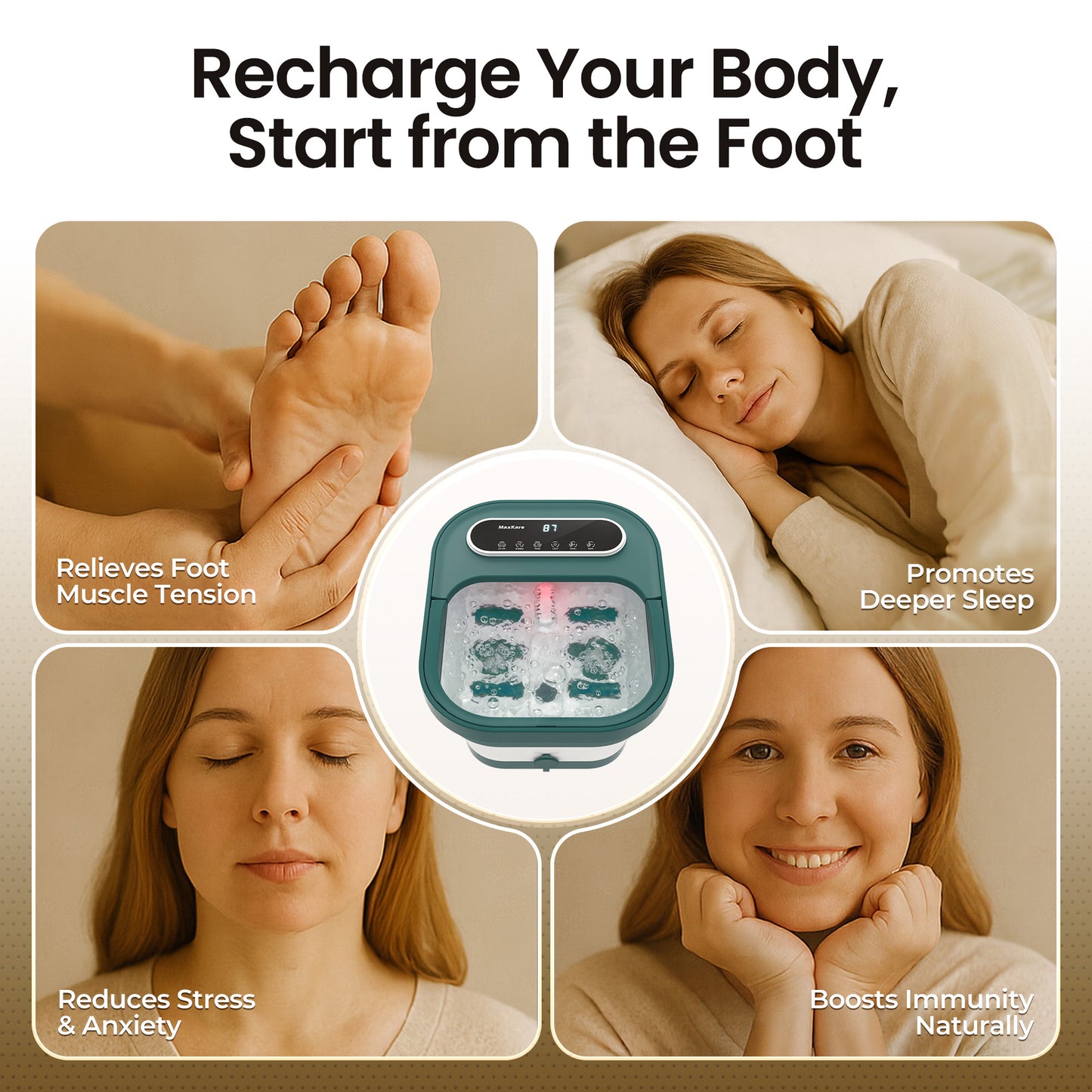 MaxKare Collapsible Foot Spa with Massager and Heat Bubbles Vibration 3 in 1, Green