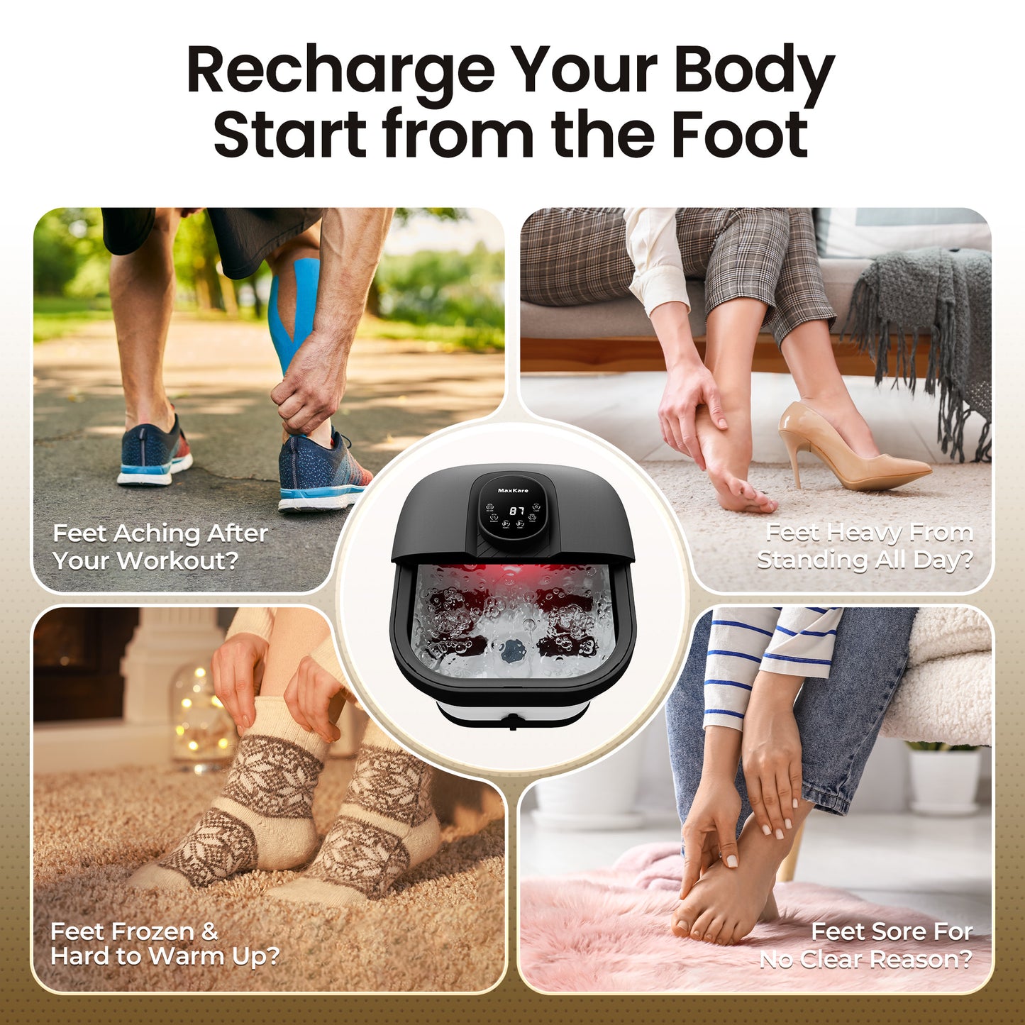 MaxKare Collapsible Foot Spa with Massager and Heat, Foot Spa Massager with Bubble Heat,Black