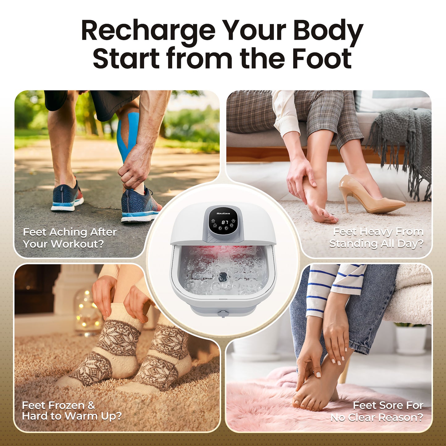 MaxKare Collapsible Foot Spa with Massager and Heat, Foot Spa Massager with Bubble Heat, Gray
