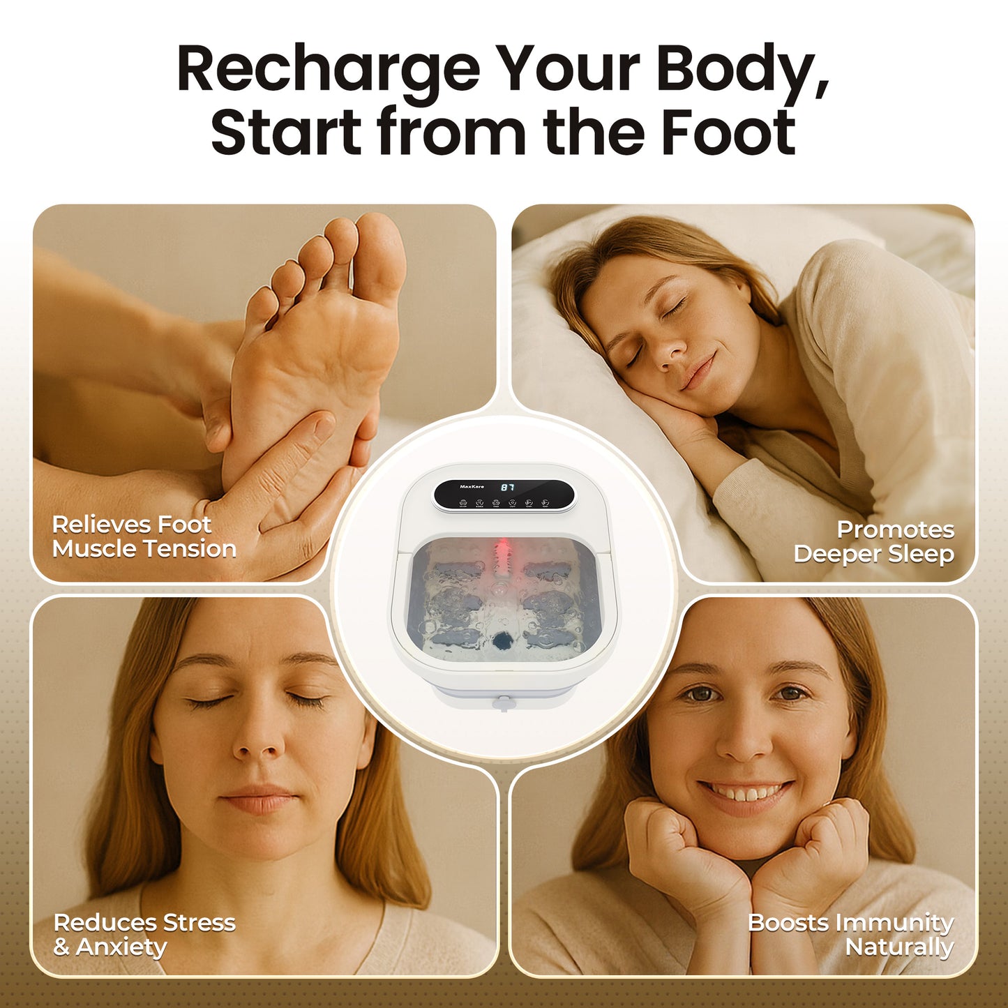 MaxKare Collapsible Foot Spa with Massager and Heat Bubbles Vibration 3 in 1, Foot Spa Massager, White