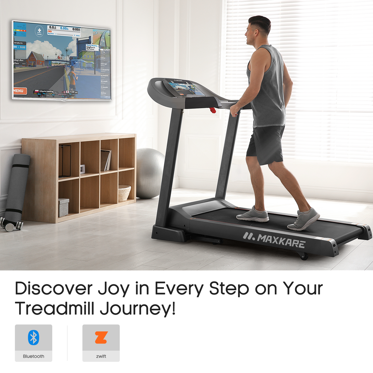MaxKare 20" Folding Treadmill 300lbs with 15 Level Auto Incline, 3.5HP, 12MPH, Portable Foldable Treadmill with Bluetooth/Zwift App Compatible