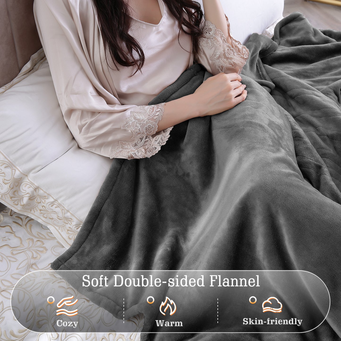 Electric Heated Blanket Twin 62" x 84" Large Heating Throw Blanket with 4 Heating Levels & Timer 10 Hours Auto Off, Machine Washable, Warm Comfort Blanket for Home Office Bed Sofa
