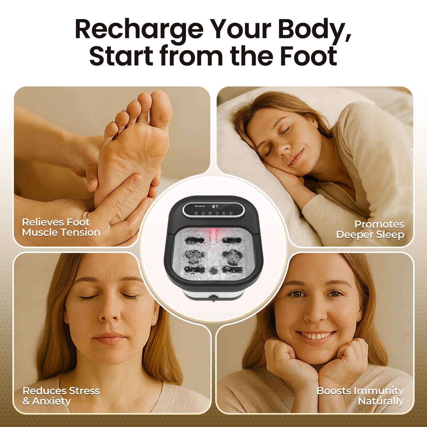 MaxKare Collapsible Foot Spa with Massager and Heat Bubbles Vibration 3 in 1, Foot Spa Massager, Black