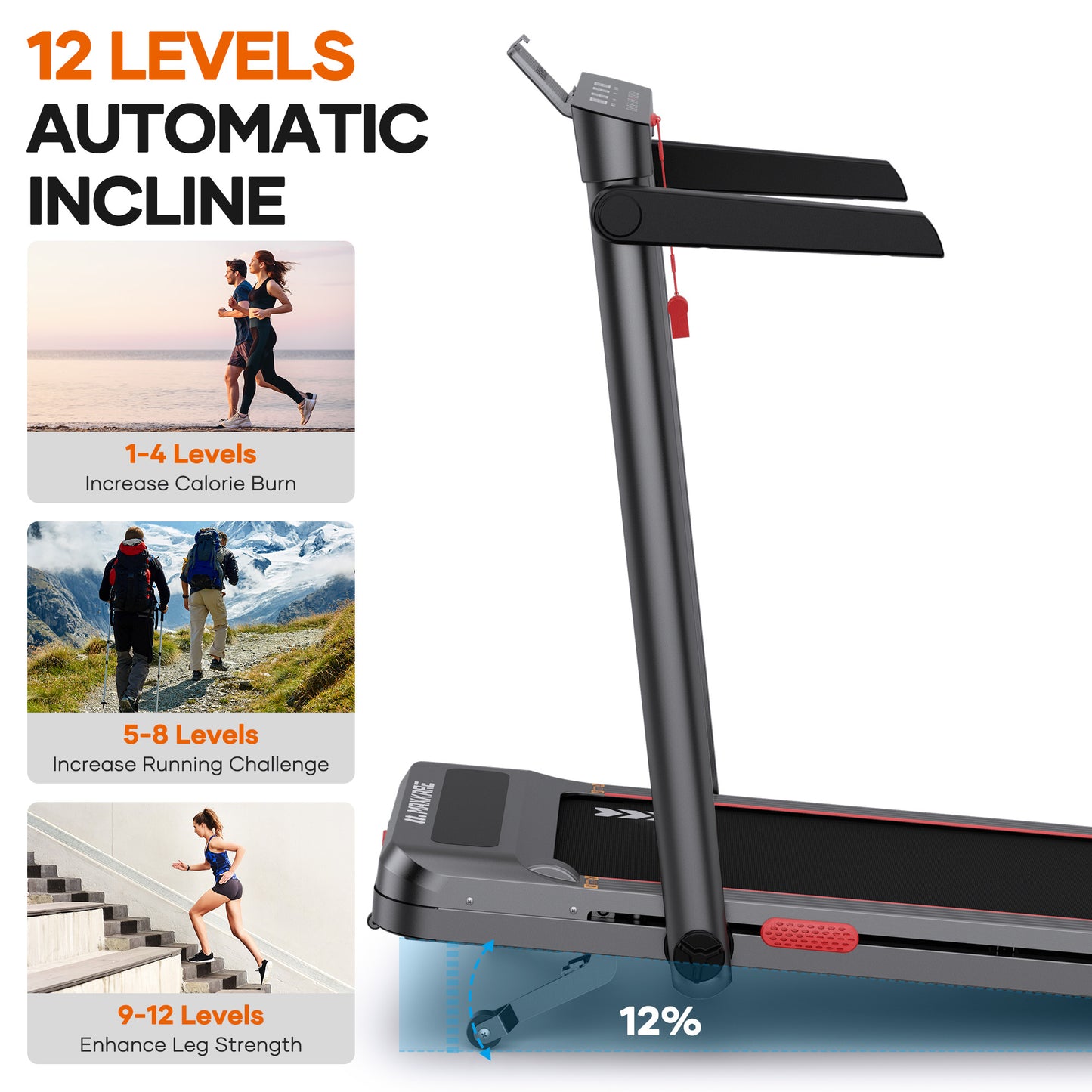 MaxKare 3.0HP Auto Incline Treadmil, 2-in-1 Walking Pad Treadmil with 26" LED Touch Screen and Remote, Foldable Treadmill for Home, 286lbs