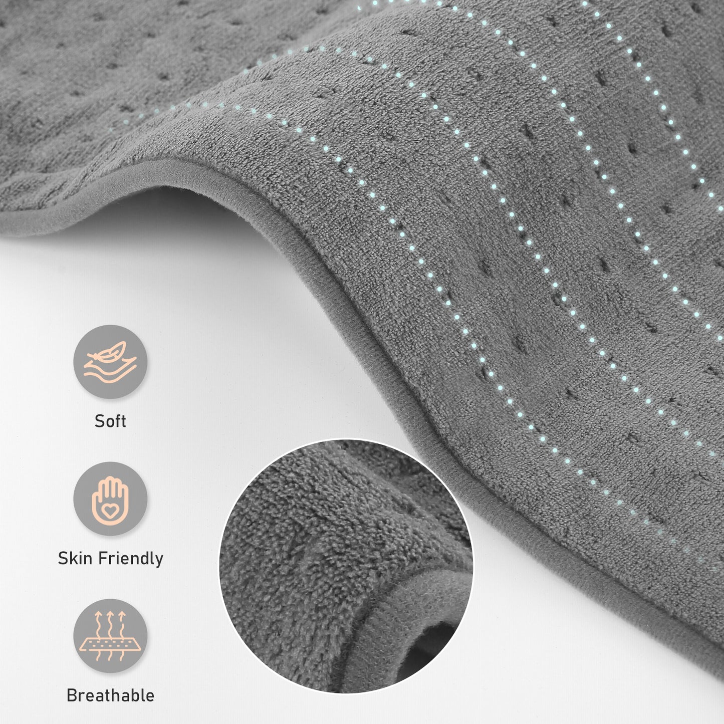 Large 12" x 24" Size Heating Pad with 3 Heat Settings and 2 Hour Auto shut off, Gray