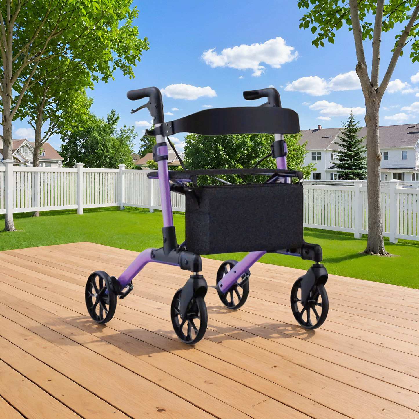 MaxKare Rollator Walker with Seat, Foldable 4 Wheel Rolling Medical Walker, Purple