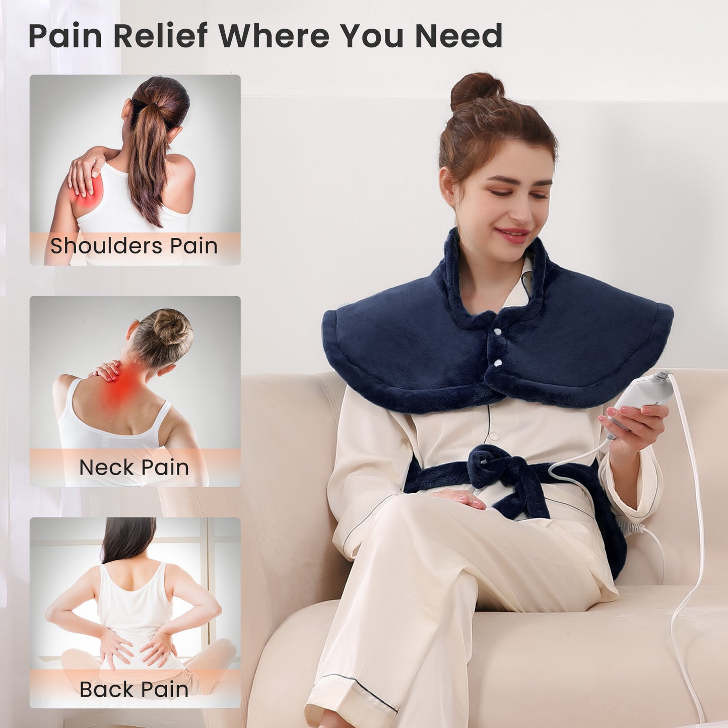 MaxKare 24"×33" Heating Pad with Vibration, 3 Heating Levels & 2 Vibration Mode 3 Massage Intensive, Navy Blue