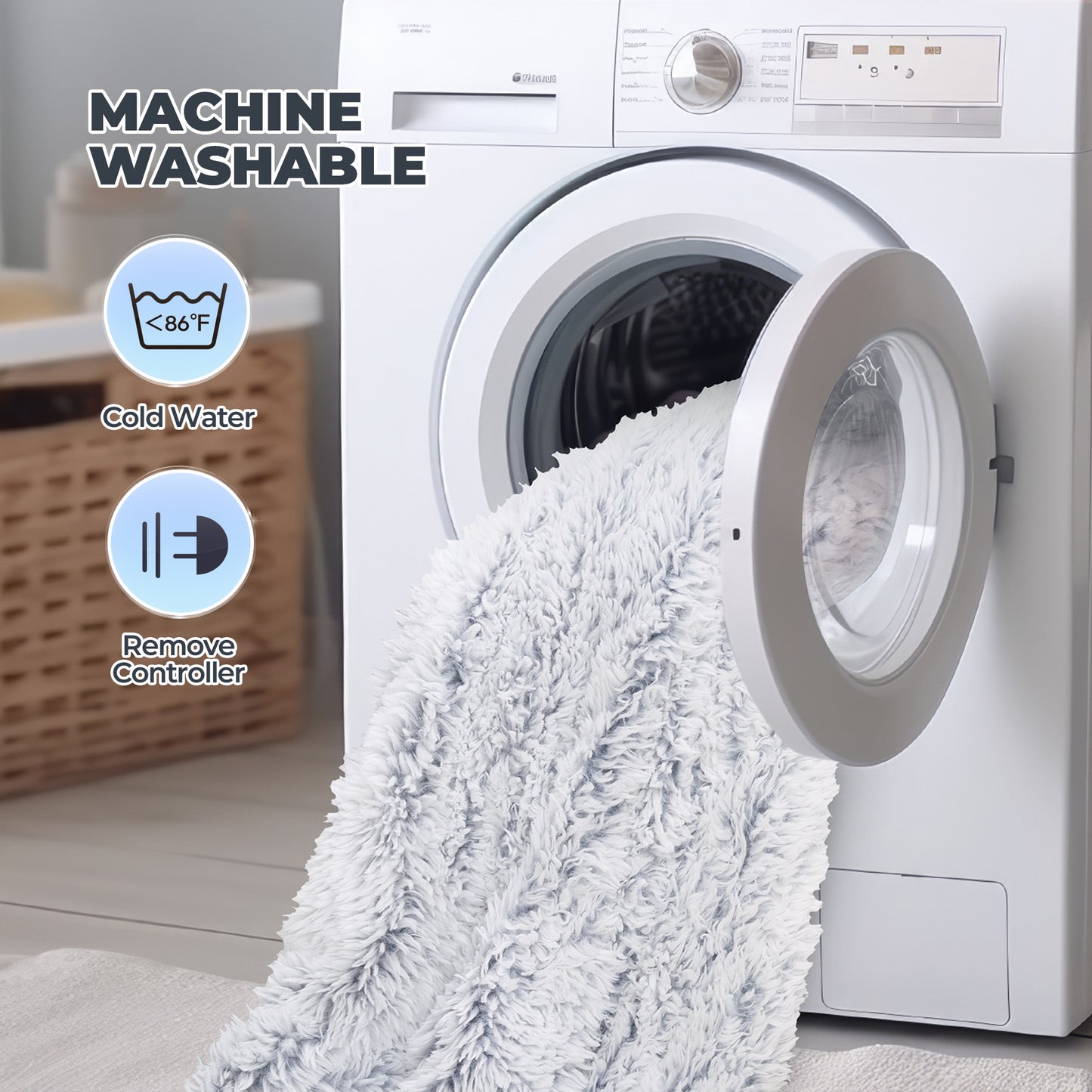 MaxKare Electric Throw Blanket 50" x 60", with 6 Heating Levels & 4 Hours Timer, Plush Faux Fur & Velvet, Gray & White