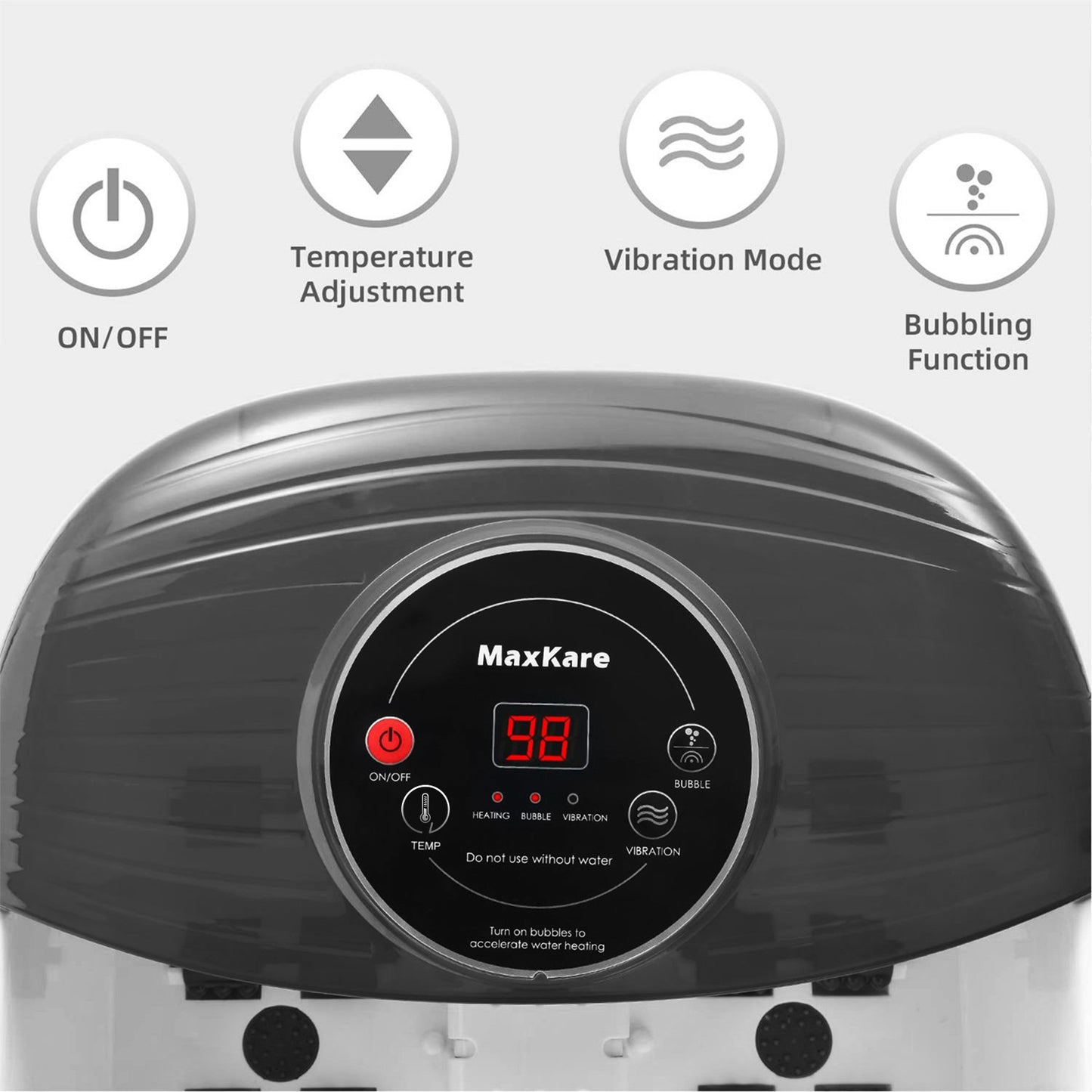 MaxKare Foot Spa Bath Massager with Heat, Bubbles, and Vibration, Digital Temperature Control, 16 Detachable Massage Rollers, Soothe and Comfort Feet, Black