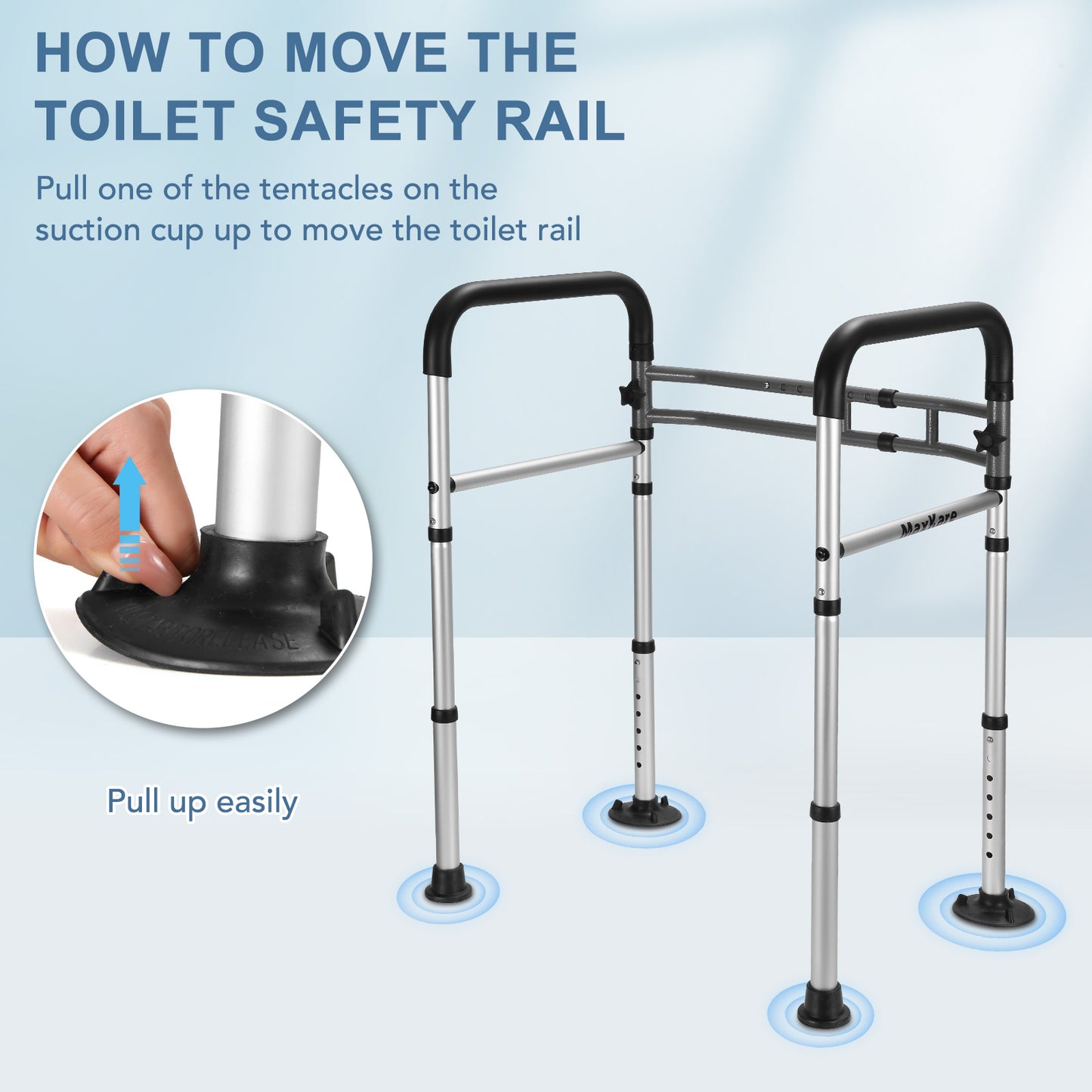 MaxKare Toilet Safety Rail for Elderly and Handicap, Adjustable Height & Width, Stand Alone Lightweight Aluminum Toilet Safety Frame, Supports up to 300Lbs