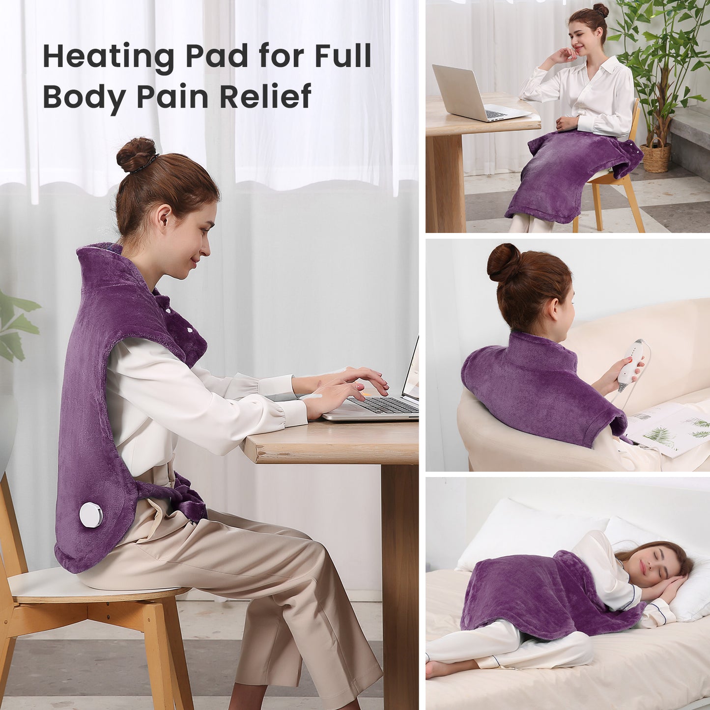 MaxKare Large Heating Pad with 4 Heat Settings & Auto Shut-off, for Full Body Stress Relief, 24"x33"- Purple