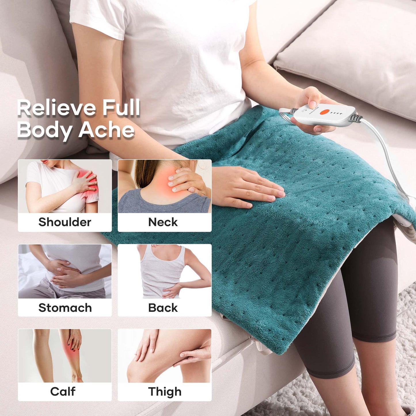 MaxKare 20''x 24'' Micro Plush Corded Electric Heating Pad for Cramps, 4 Heat Settings & Auto Turn-off for Back, Shoulder, Full Body Stress Relief-Green