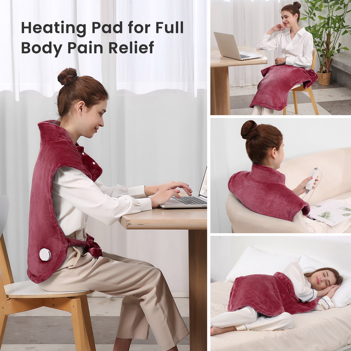 Maxkare Large Heating Pad with 5 Heat Settings & Auto Shut-off, for Full Body Stress Relief, 24"x33", Red