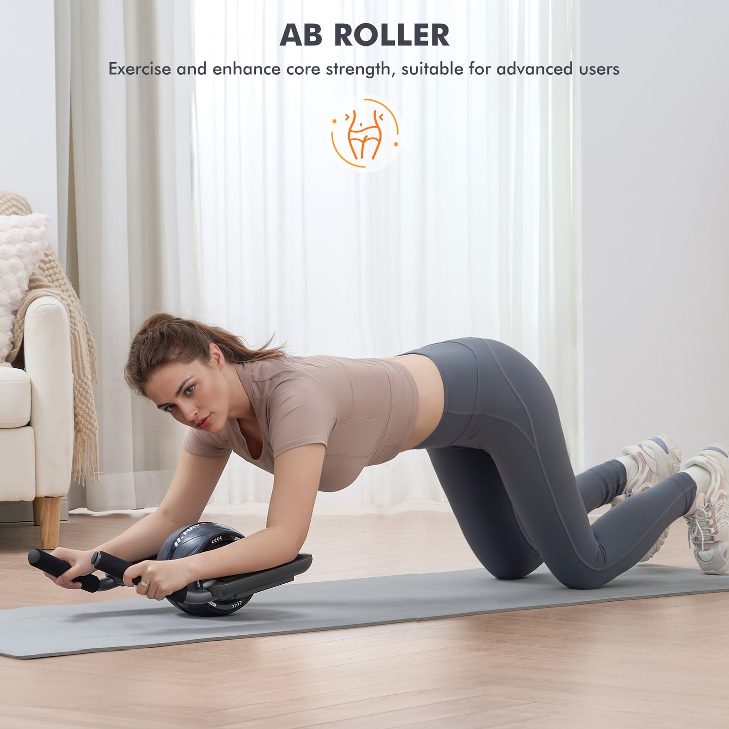 MaxKare Adjustable Ab Machine with Detachable Ab Roller Wheel, 6-Level Core Workout Equipment for Home Gym, Foldable, 220lbs