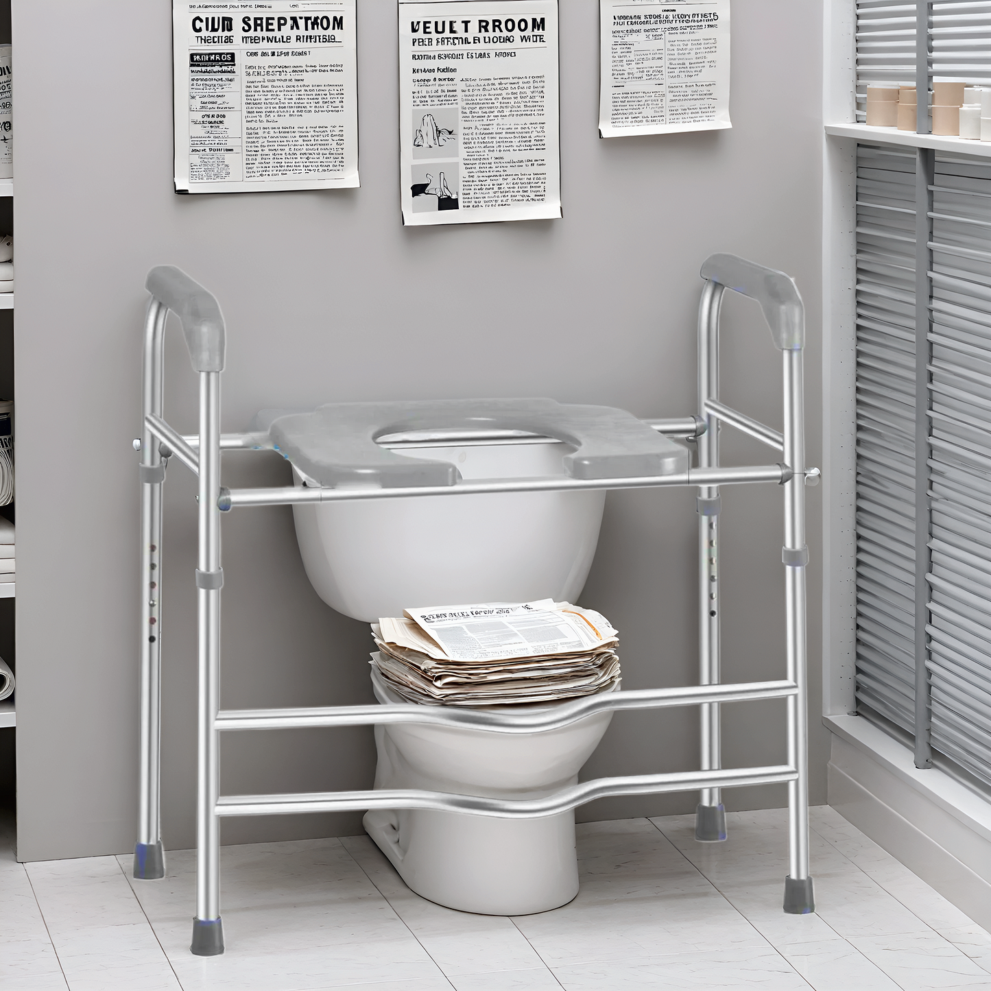MaxKare Raised Toilet Seat with Handles, Adjustable Height, Gray