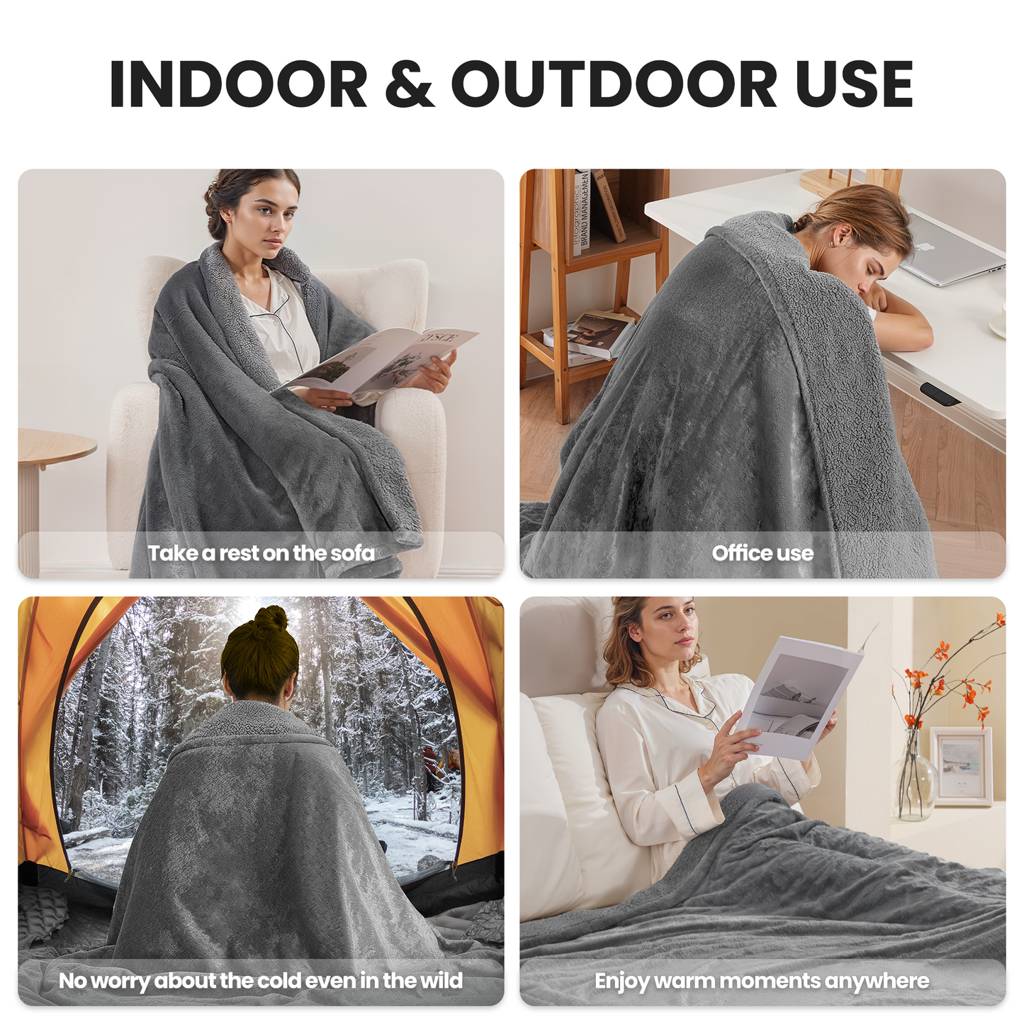 MaxKare Electric Throw Blanket 60" x 70" with 6 Heating Levels & 4 Hours Timer, Large LED Display, Soft Faux Fur & Shu Velvet - Gray