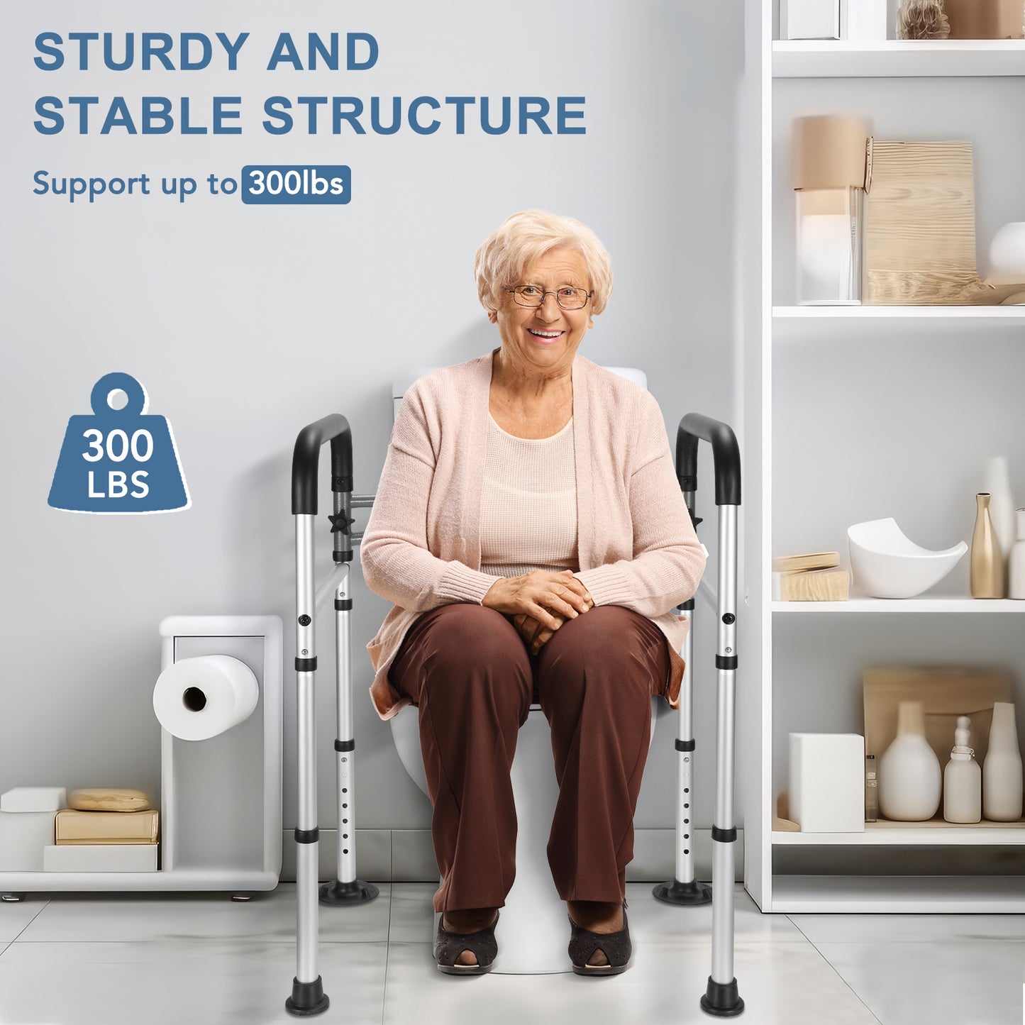 MaxKare Toilet Safety Rail for Elderly and Handicap, Adjustable Height & Width, Stand Alone Lightweight Aluminum Toilet Safety Frame, Supports up to 300Lbs