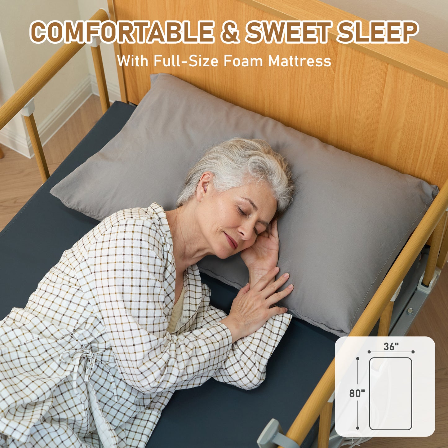 MaxKare Full Electric Hospital Bed with 5 Functions, Medical Bed Set with Mattress & Rails, Safe Locking System, Max 500lbs, for Home Use