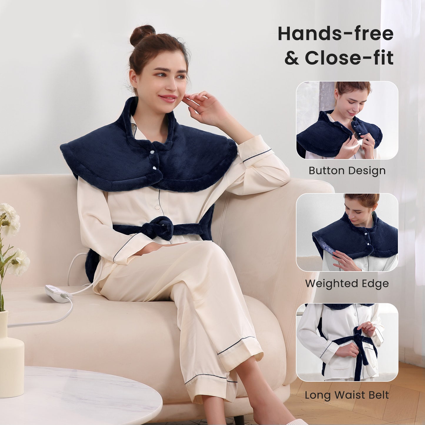 MaxKare 24"×33" Heating Pad with Vibration, 3 Heating Levels & 2 Vibration Mode 3 Massage Intensive, Navy Blue