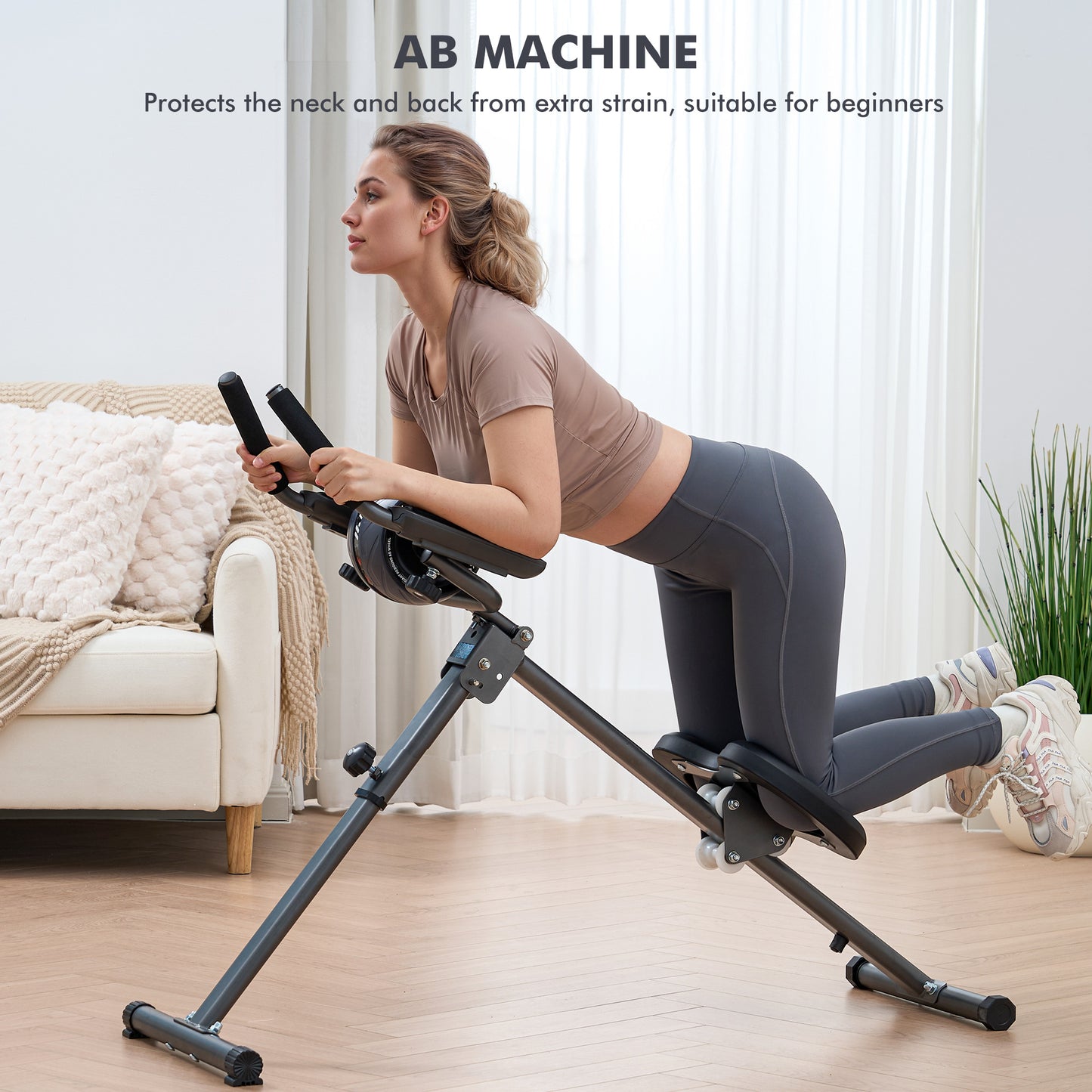 MaxKare Adjustable Ab Machine with Detachable Ab Roller Wheel, 6-Level Core Workout Equipment for Home Gym, Foldable, 220lbs