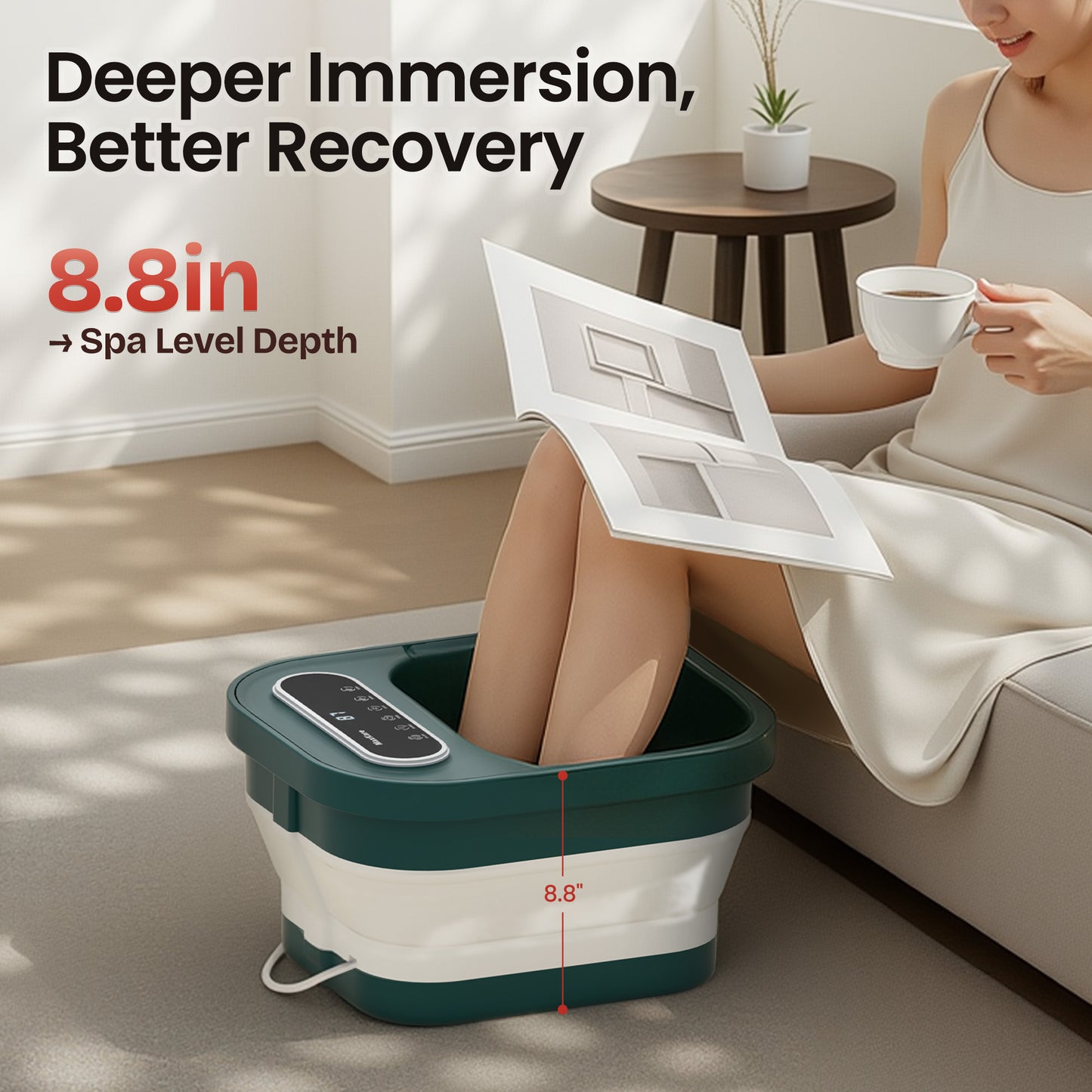 MaxKare Collapsible Foot Spa with Massager and Heat Bubbles Vibration 3 in 1, Green
