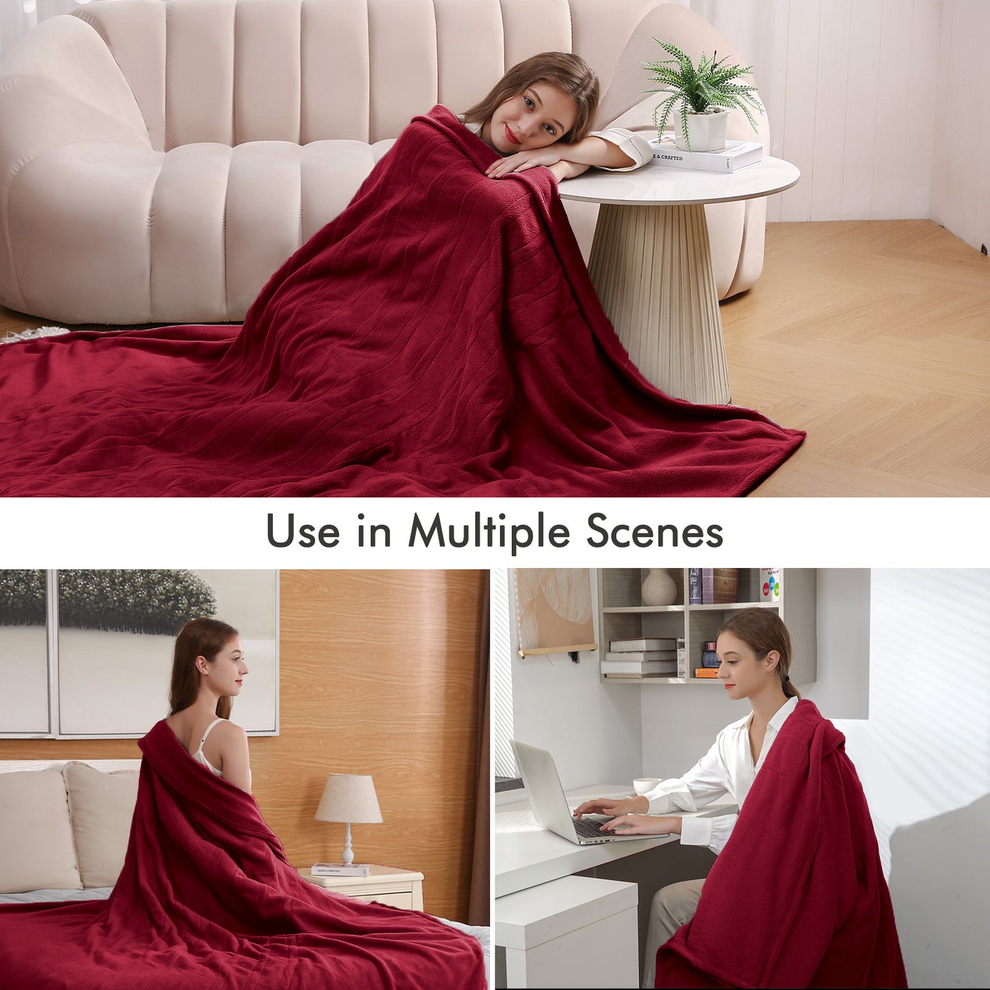 MaxKare Electric Heated Blanket Full Size 72'' x 84'' with 6 Heating Levels 10H Timers, ETL certification Machine Washable- Red