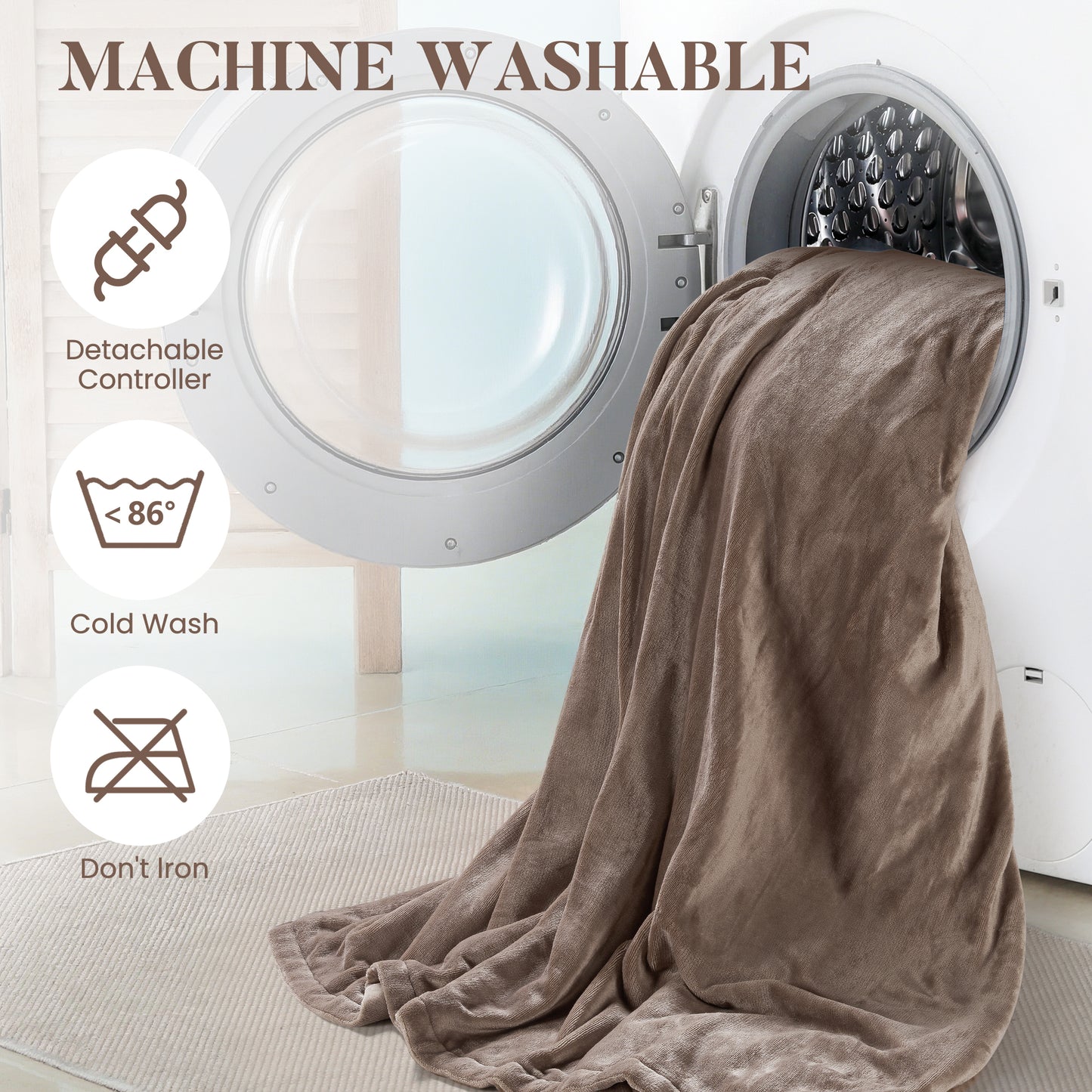 MaxKare Queen Electric Heated Blanket with 10 Heating Levels & 10H Timers, Linen