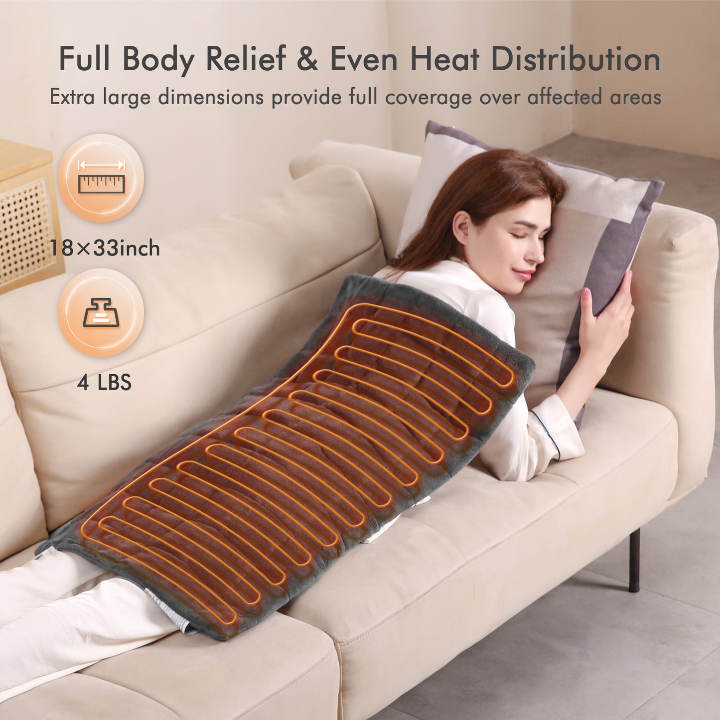 MaxKare Extra Large Weighted Heating Pad 33" X 18", 6 Heating Levels & 3 Time Settings for Back Neck Shoulder Stress & Cramps Relief, Gray