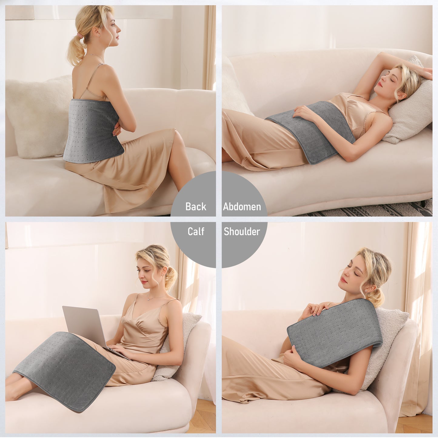 Large 12" x 24" Size Heating Pad with 3 Heat Settings and 2 Hour Auto shut off, Gray