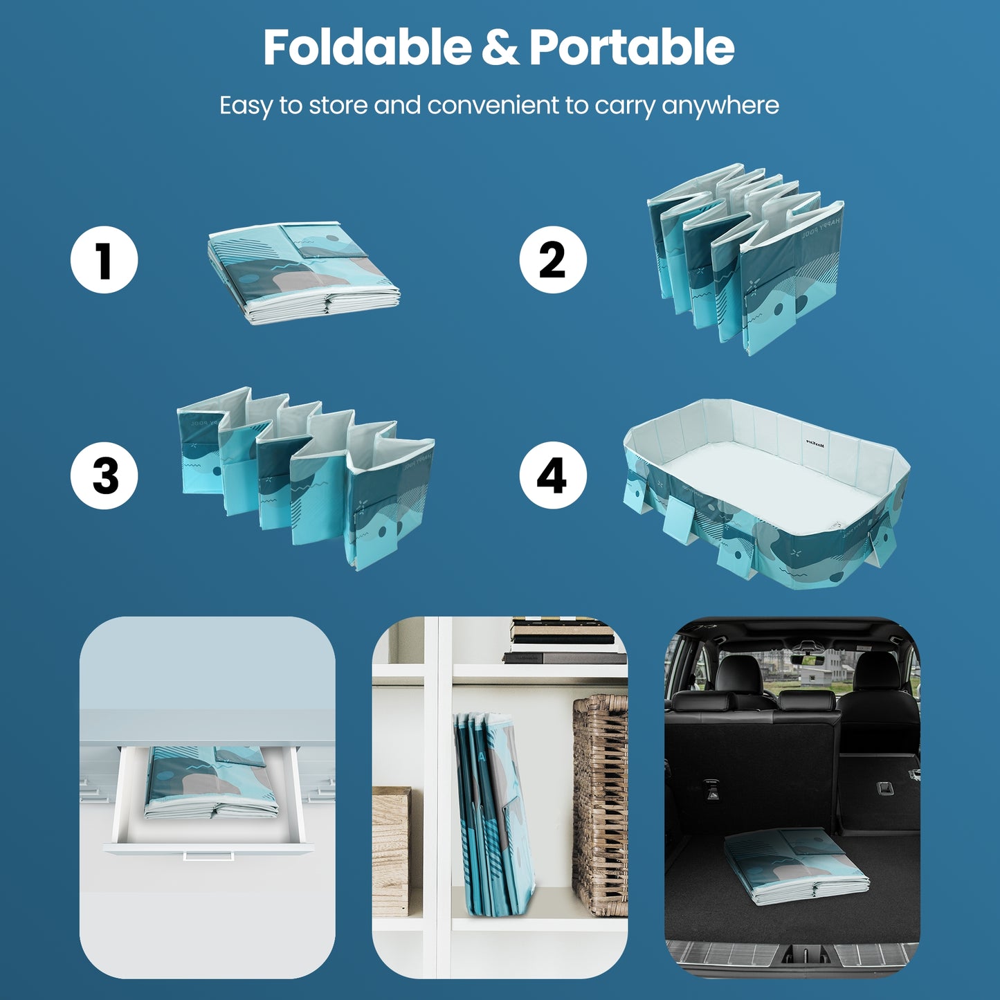 MaxKare Rectangular Inflatable-free Foldable Swimming Pool, Outdoor Backyard Family & Kids Play Pool, Green, 100"