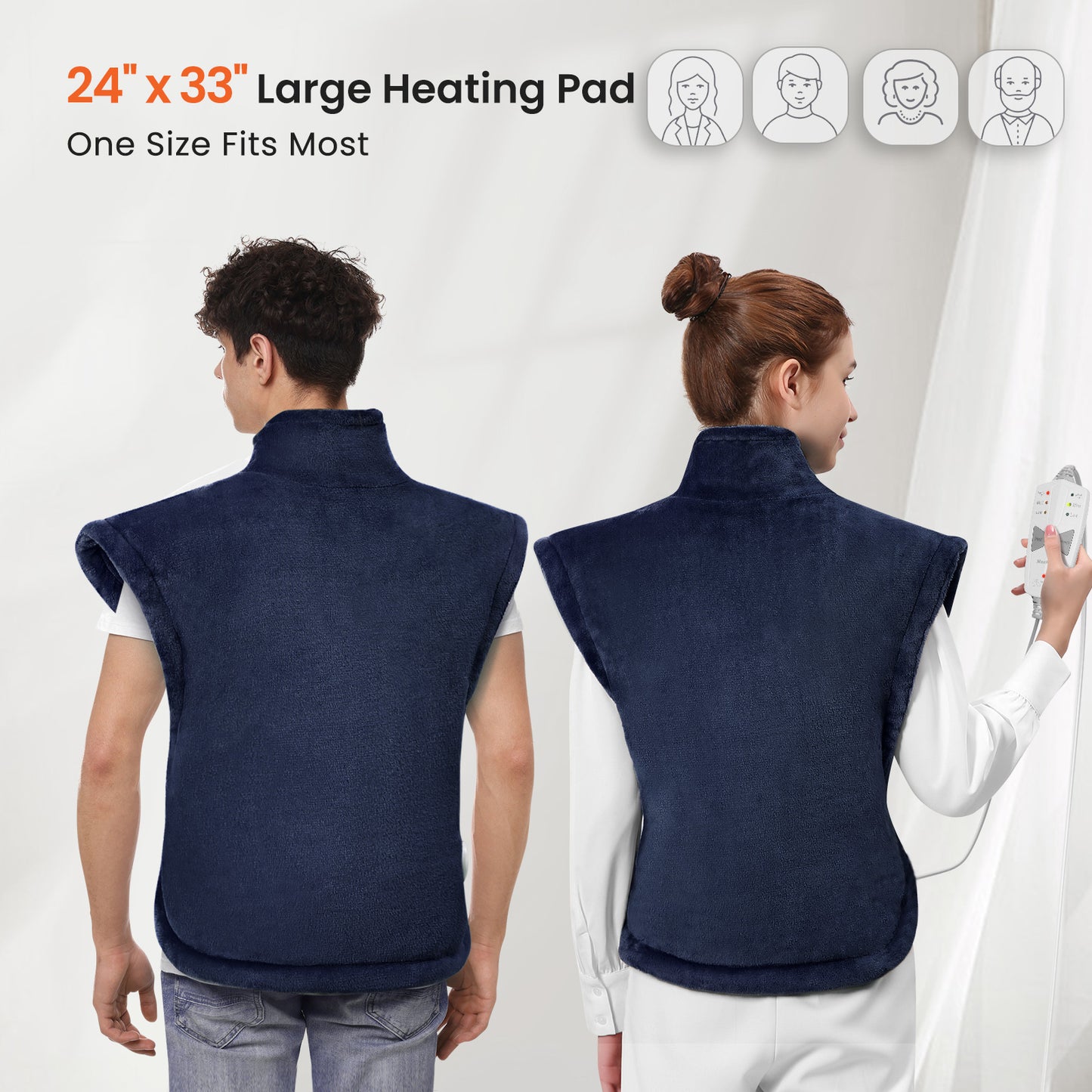 MaxKare 24"×33" Heating Pad with Vibration, 3 Heating Levels & 2 Vibration Mode 3 Massage Intensive, Navy Blue