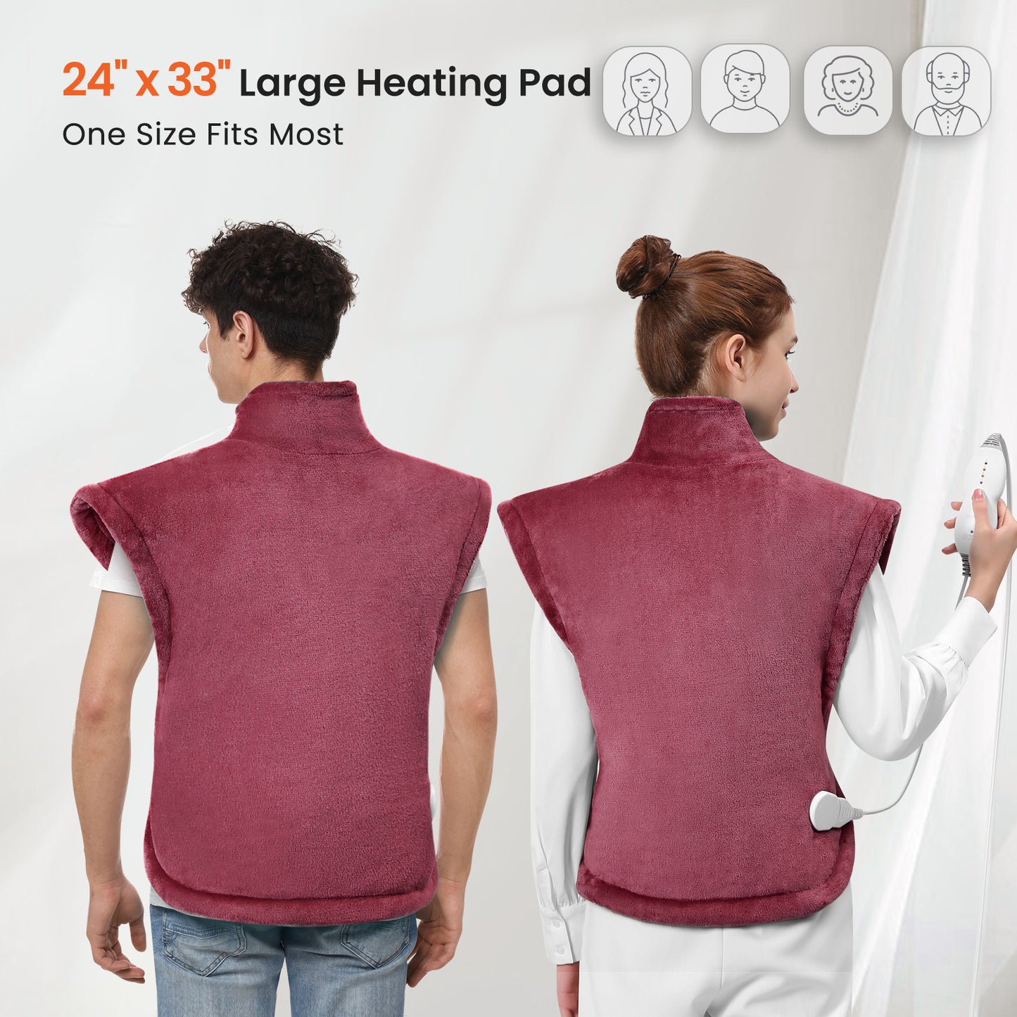 Maxkare Large Heating Pad with 5 Heat Settings & Auto Shut-off, for Full Body Stress Relief, 24"x33", Red