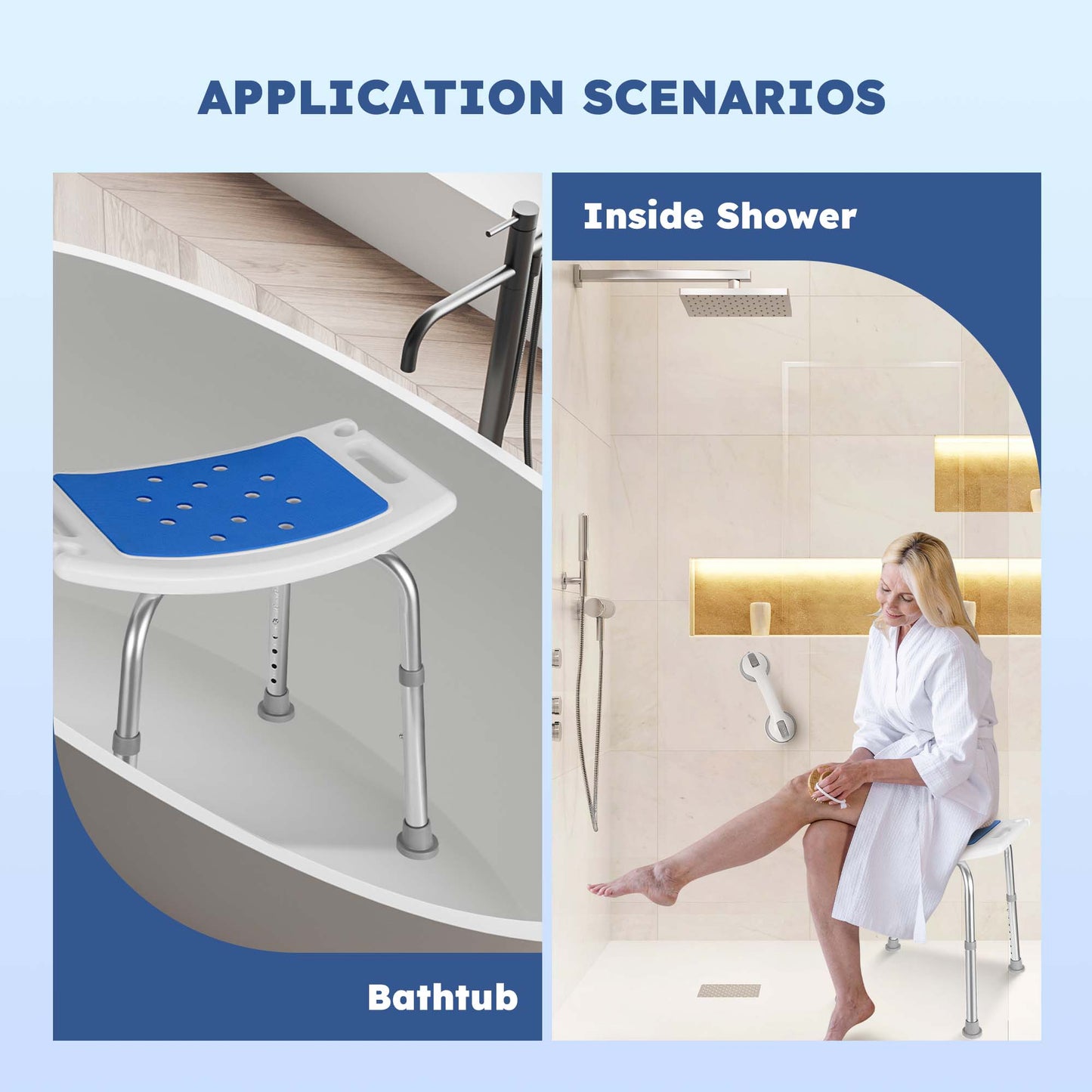 MaxKare Shower Chair with Padded, Anti-Slip Adjustable Height Tool-Free Assembly, Padded Seat for Seniors, Handicap, Disabled