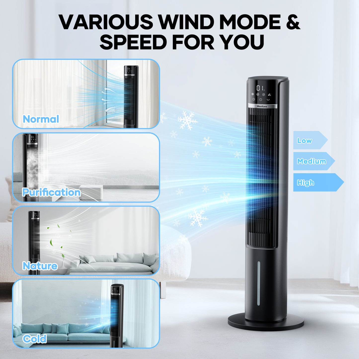 MaxKare 40" Evaporative Air Cooler, 3 Modes 12H Timers Oscillating Tower Fan, Black