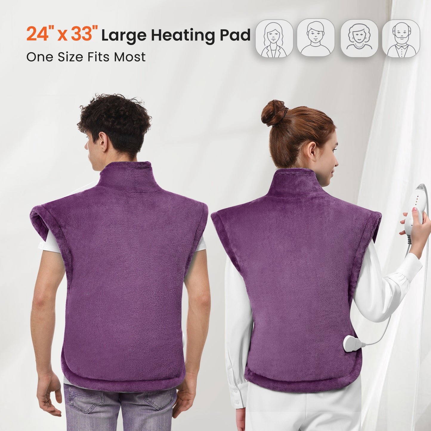 MaxKare Large Heating Pad with 4 Heat Settings & Auto Shut-off, for Full Body Stress Relief, 24"x33"- Purple