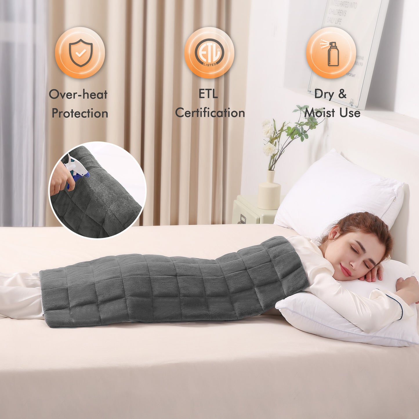 MaxKare Extra Large Weighted Heating Pad 33" X 18", 6 Heating Levels & 3 Time Settings for Back Neck Shoulder Stress & Cramps Relief, Gray