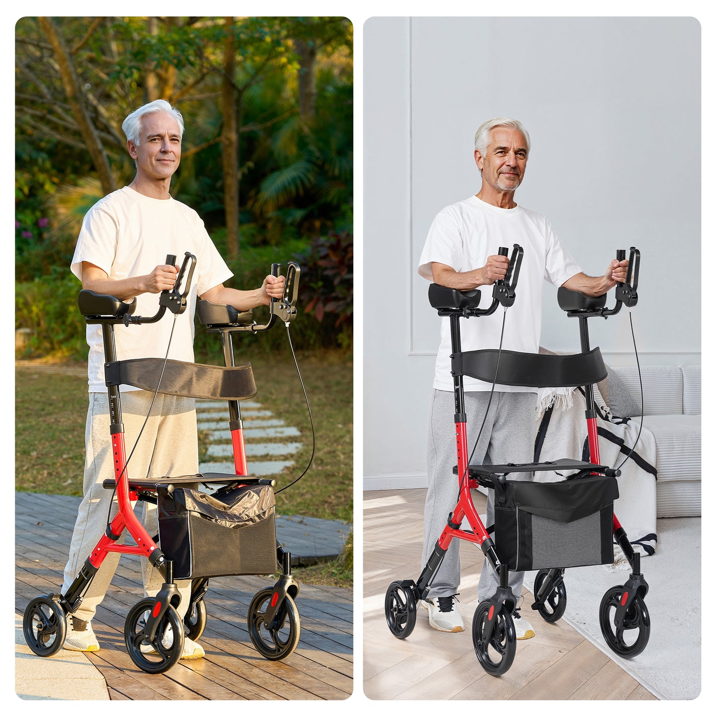 MaxKare Rollator Walker with Seat, Foldable 4 Wheel Rolling Medical Walker, Red