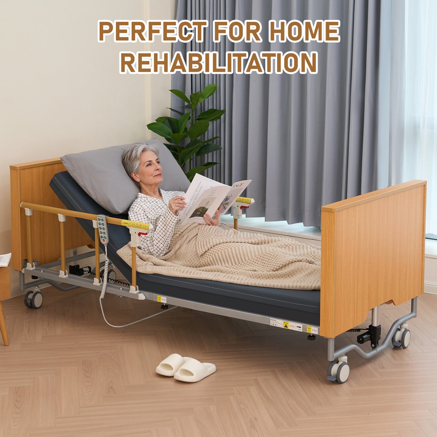 MaxKare Full Electric Hospital Bed with 5 Functions, Medical Bed Set with Mattress & Rails, Safe Locking System, Max 500lbs, for Home Use