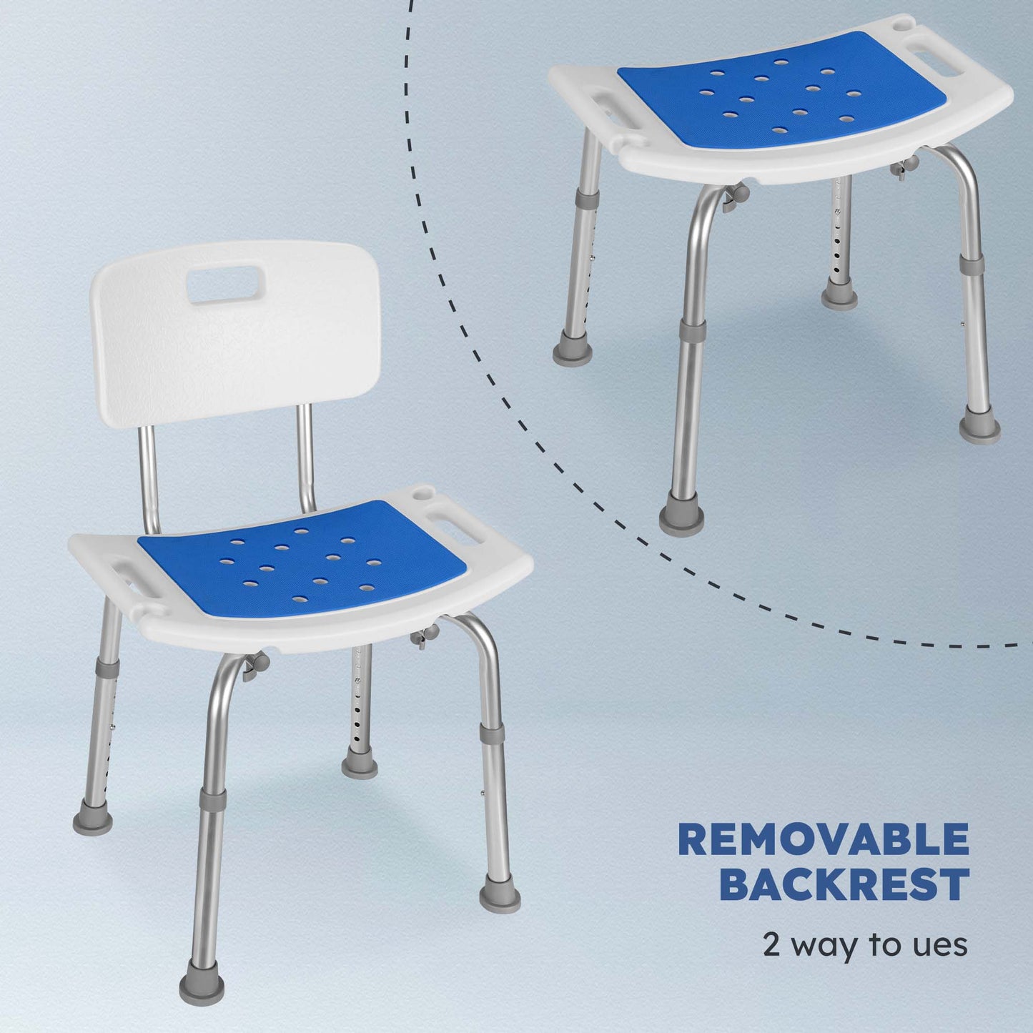 MaxKare Shower Chair for Bathtub with Removable Backrest and Padded Seat, 8 Adjustable Height, Sturdy Bath Bench for Seniors, Handicap, Disabled, Supports up to 300Lbs